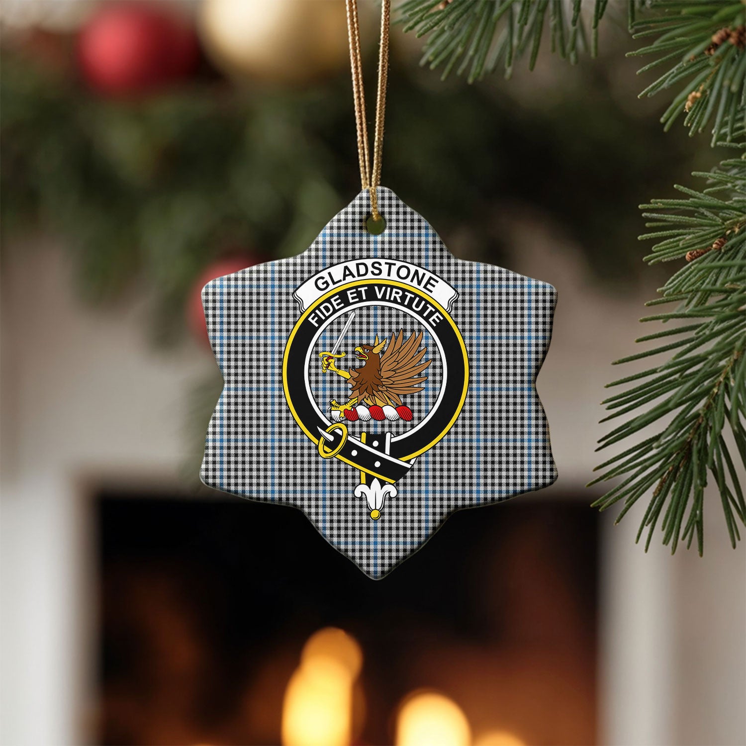 Gladstone Tartan Crest Christmas Ceramic Ornament