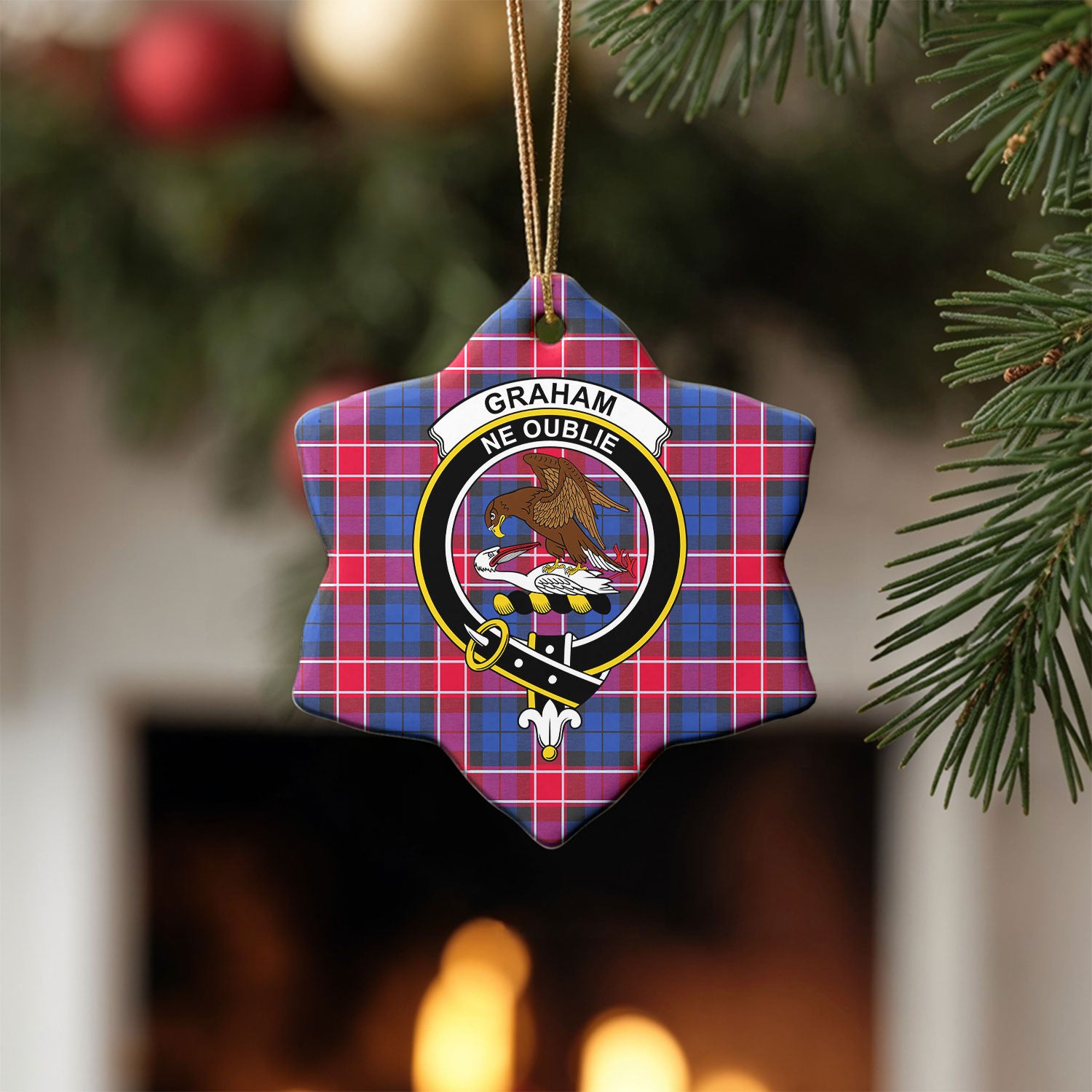 Graham of Menteith Red Tartan Crest Christmas Ceramic Ornament