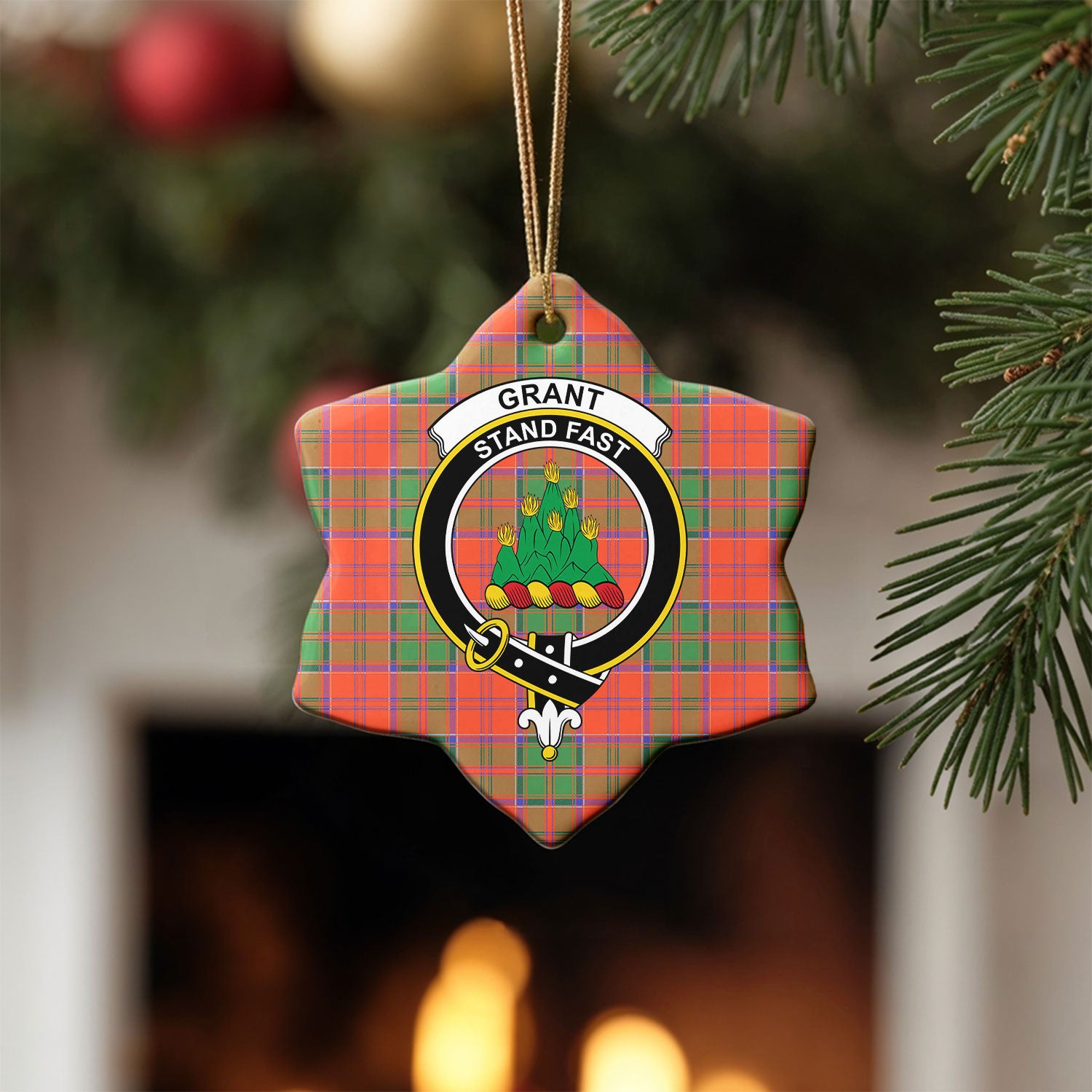 Grant Ancient Tartan Crest Christmas Ceramic Ornament
