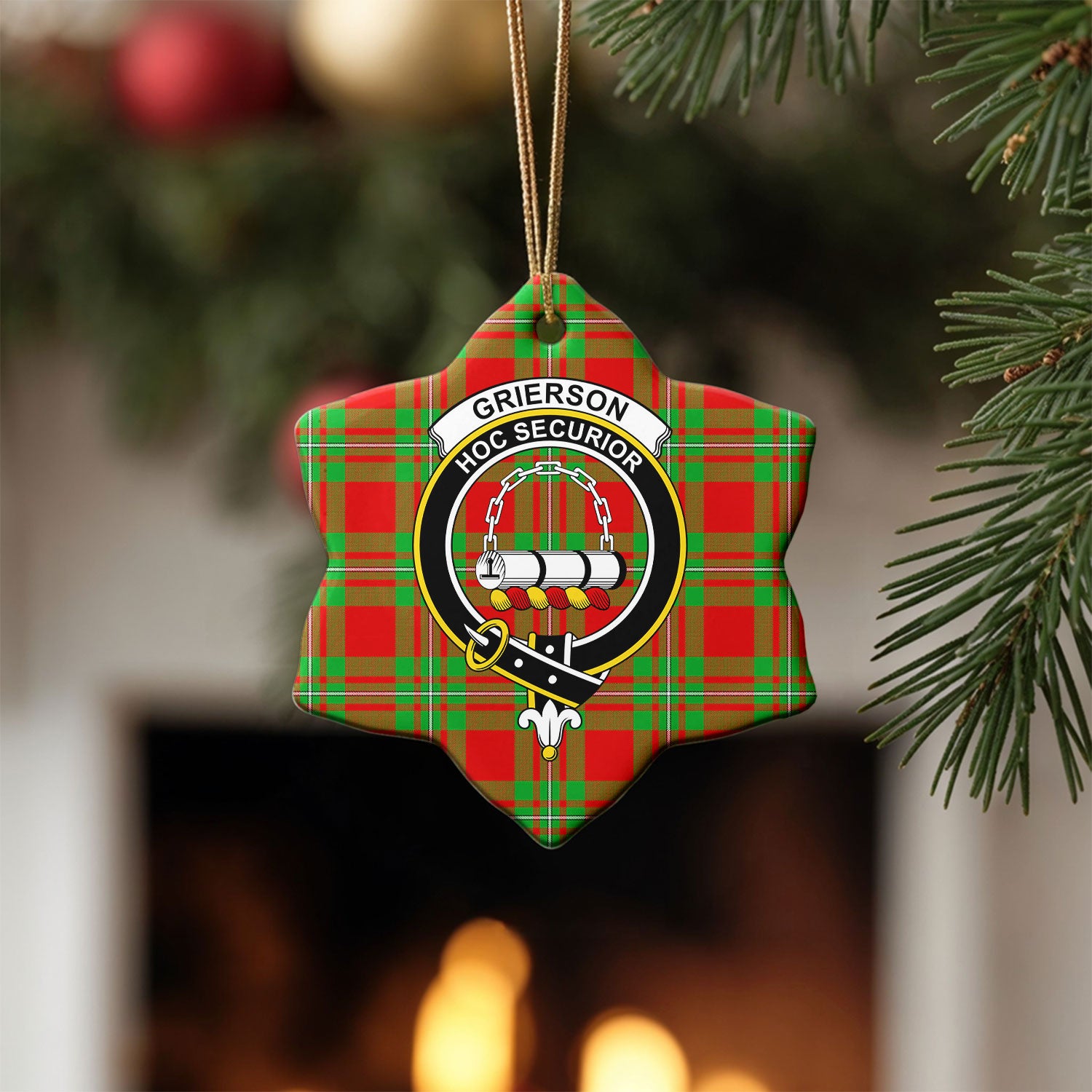 Grierson Tartan Crest Christmas Ceramic Ornament