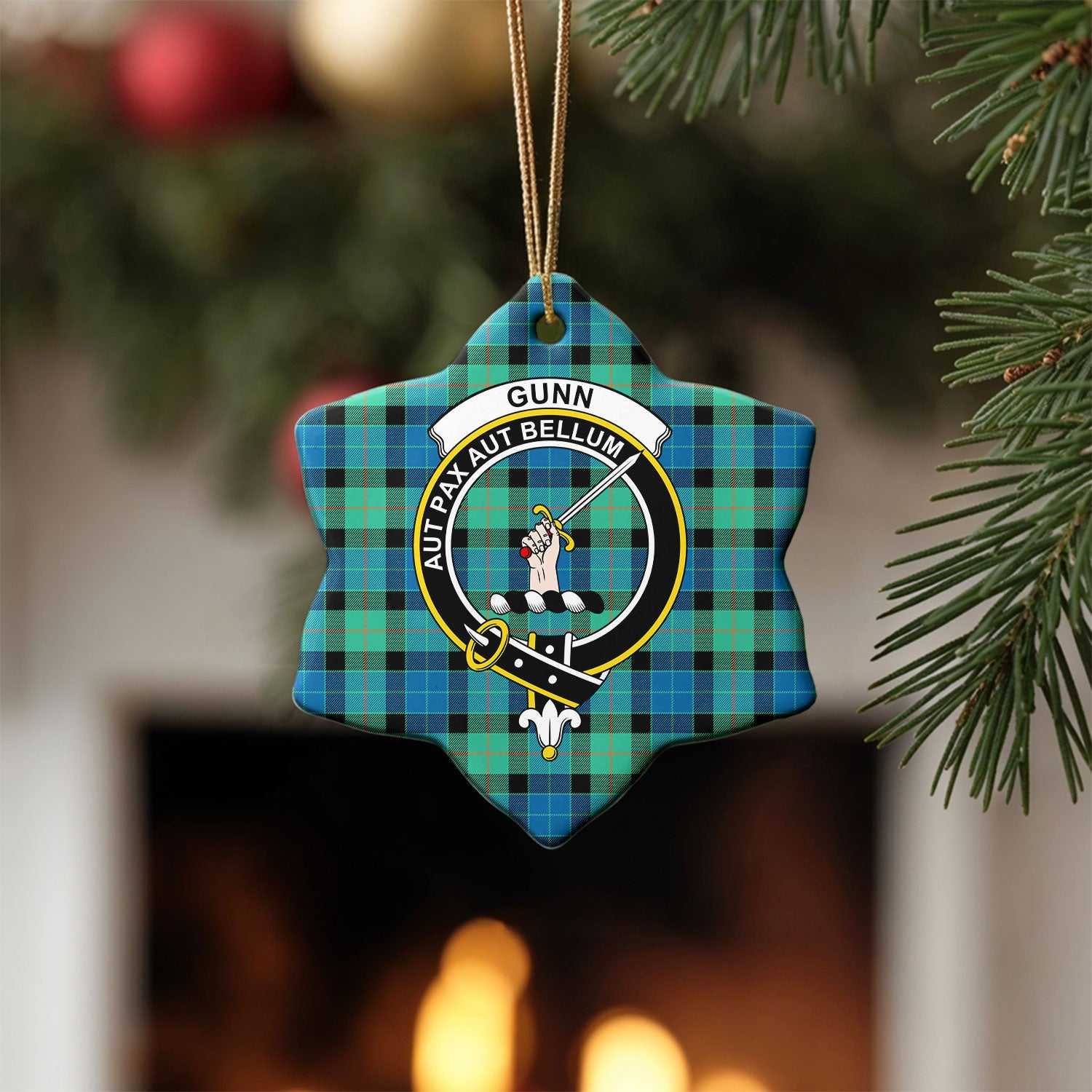 Gunn Ancient Tartan Crest Christmas Ceramic Ornament
