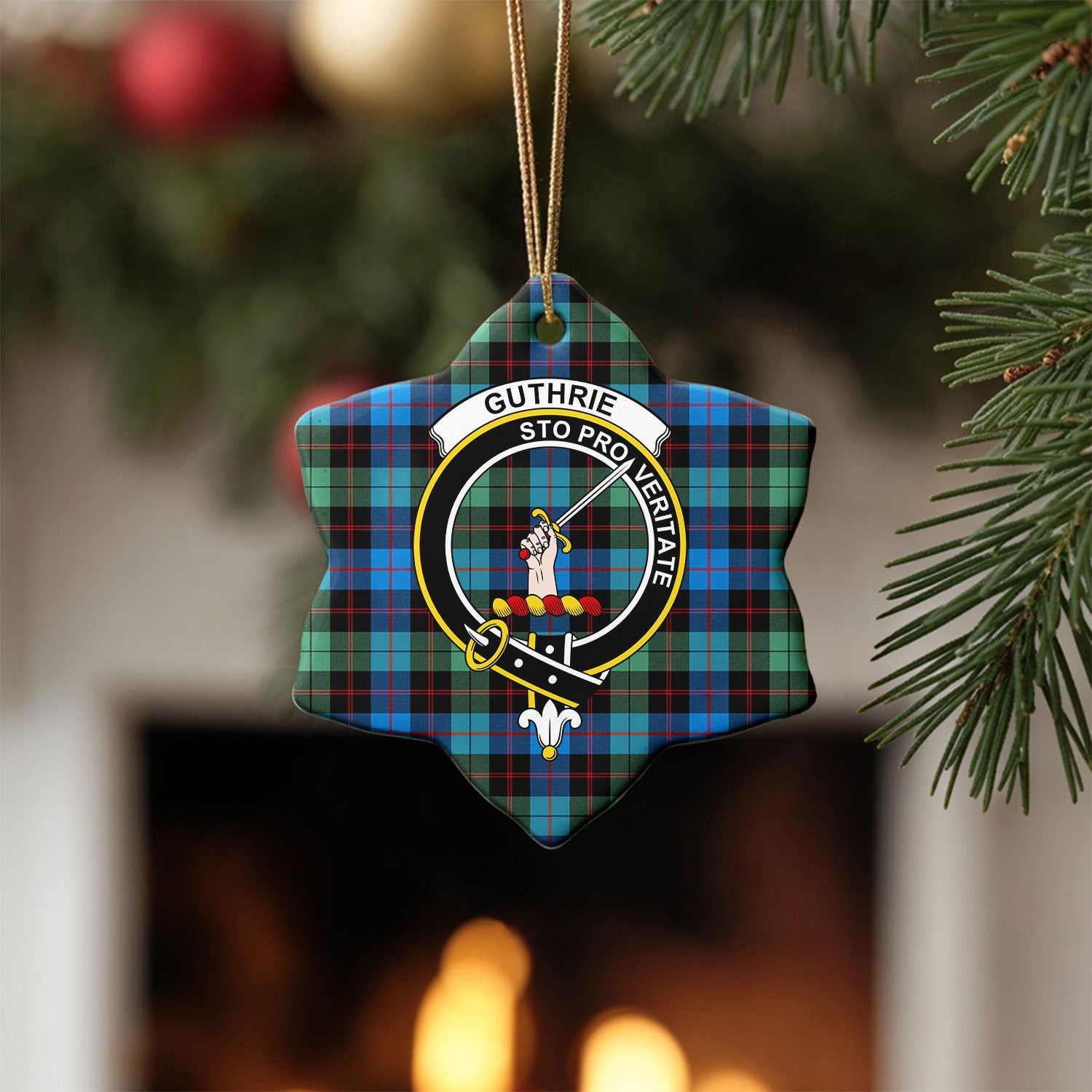 Guthrie Ancient Tartan Crest Christmas Ceramic Ornament