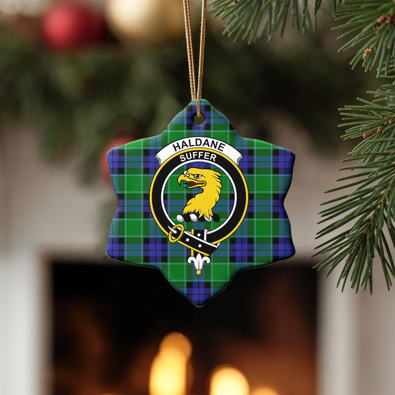 Haldane Tartan Crest Christmas Ceramic Ornament