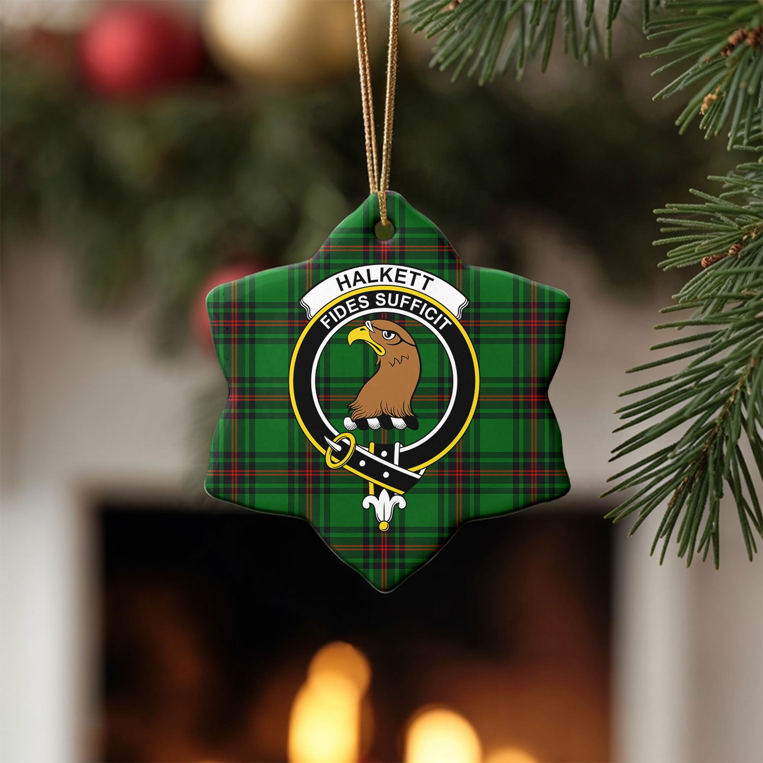 Halkett Tartan Crest Christmas Ceramic Ornament