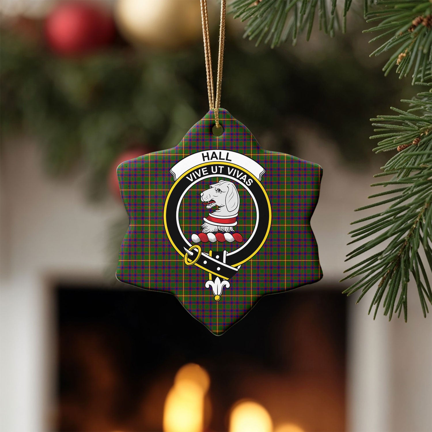 Hall Tartan Crest Christmas Ceramic Ornament