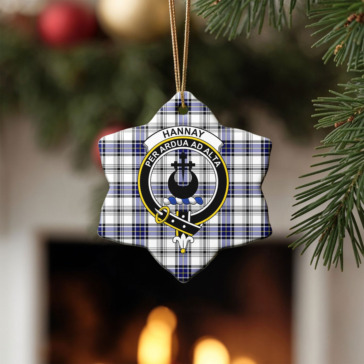 Hannay Modern Tartan Crest Christmas Ceramic Ornament