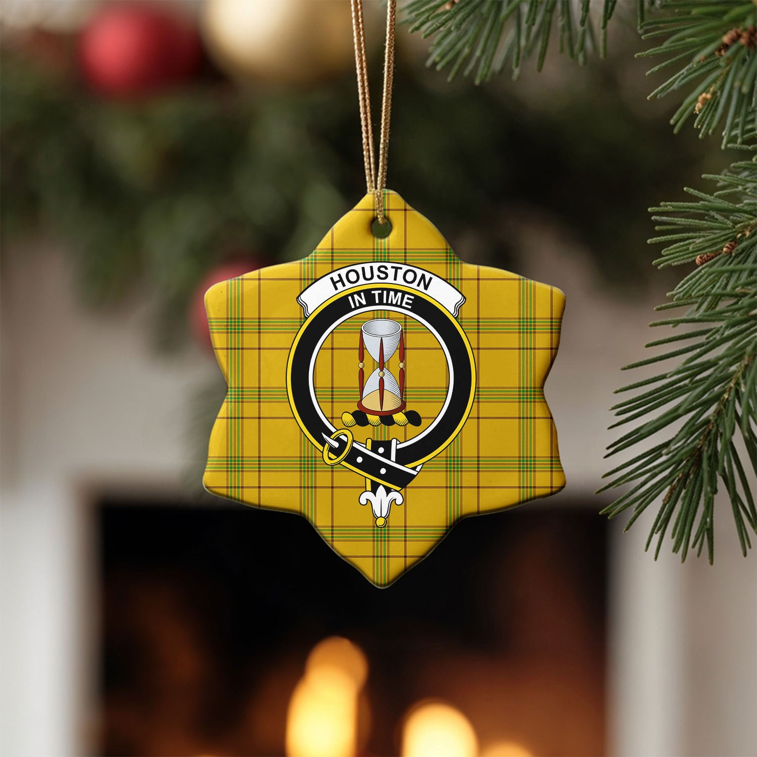 Houston Tartan Crest Christmas Ceramic Ornament
