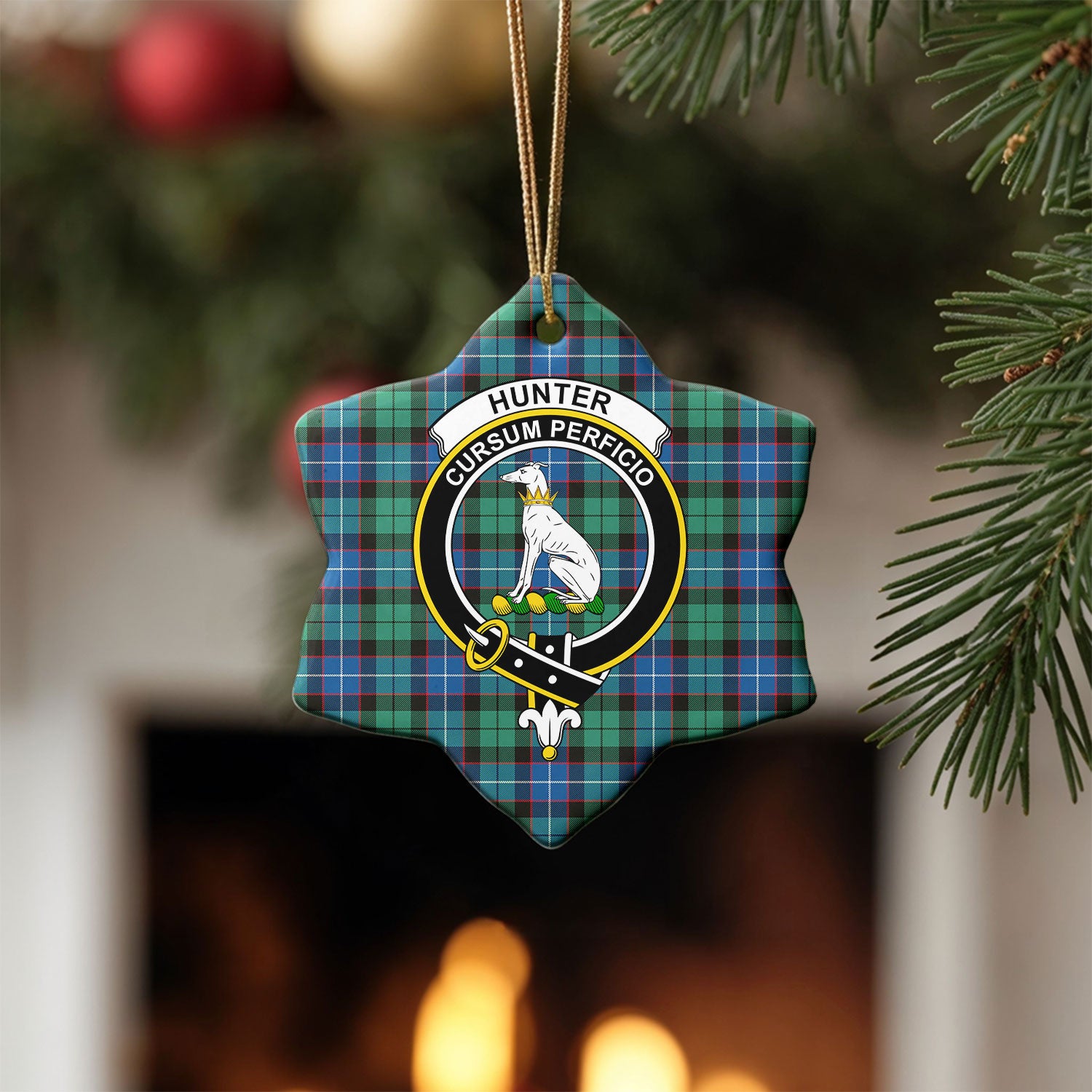 Hunter Ancient Tartan Crest Christmas Ceramic Ornament