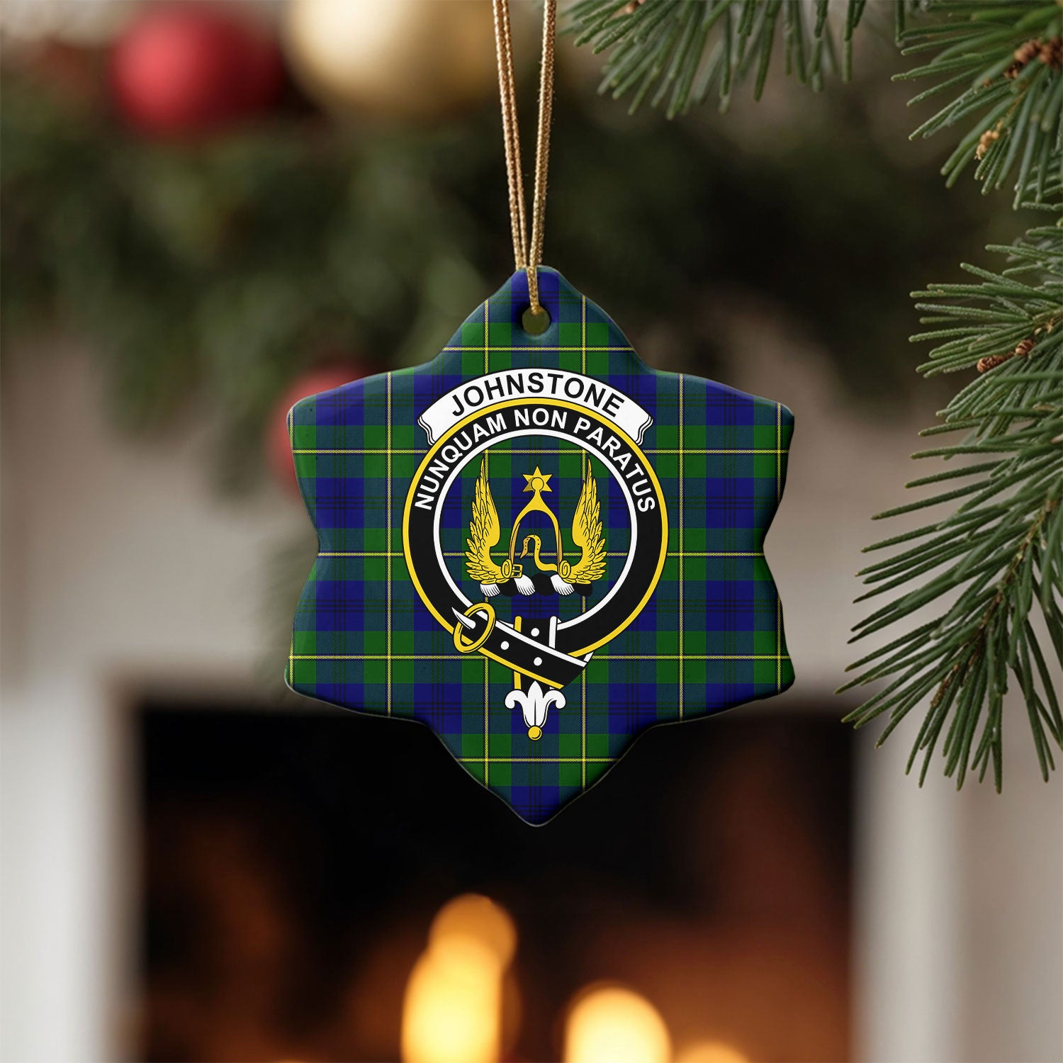 Johnstone Modern Tartan Crest Christmas Ceramic Ornament