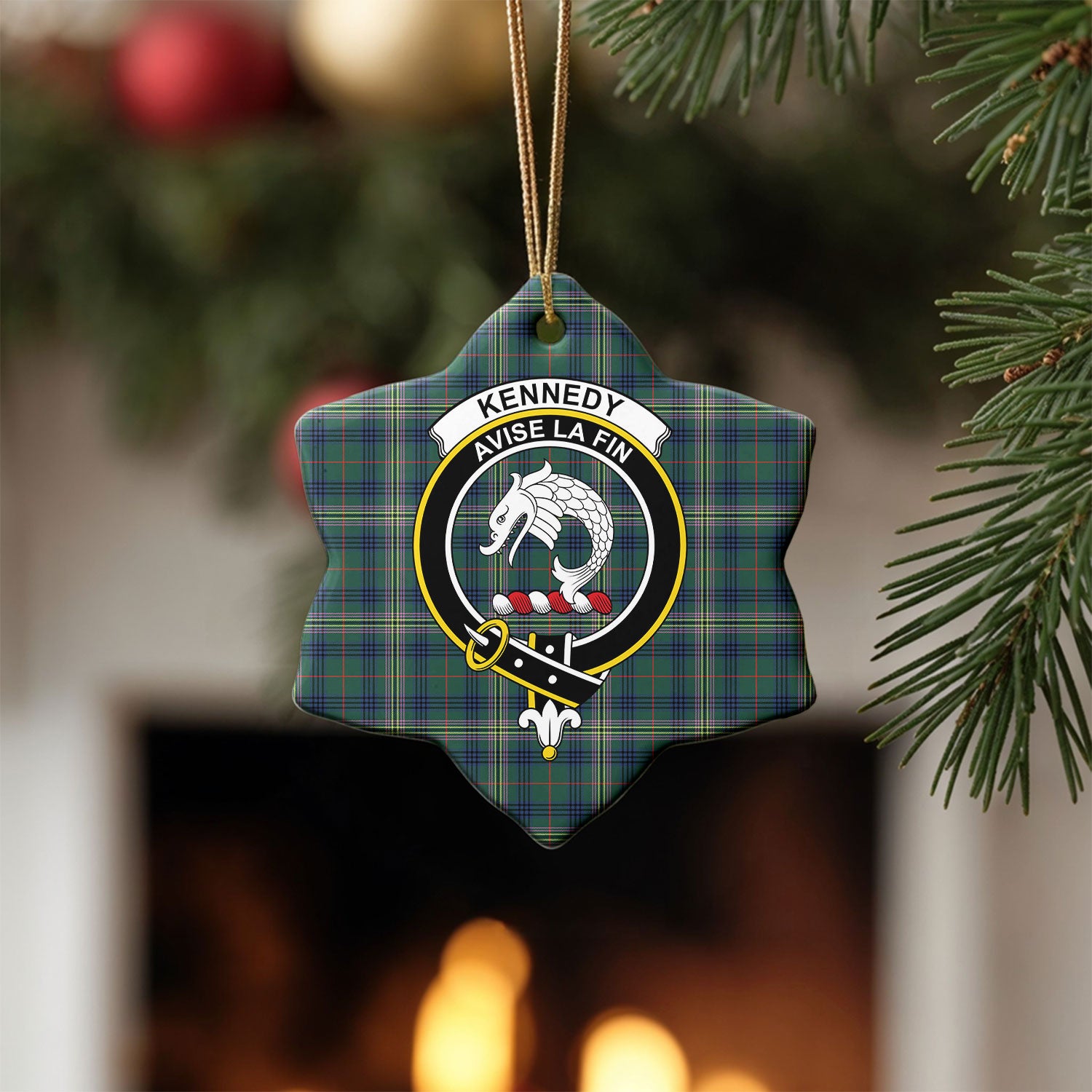 Kennedy Modern Tartan Crest Christmas Ceramic Ornament