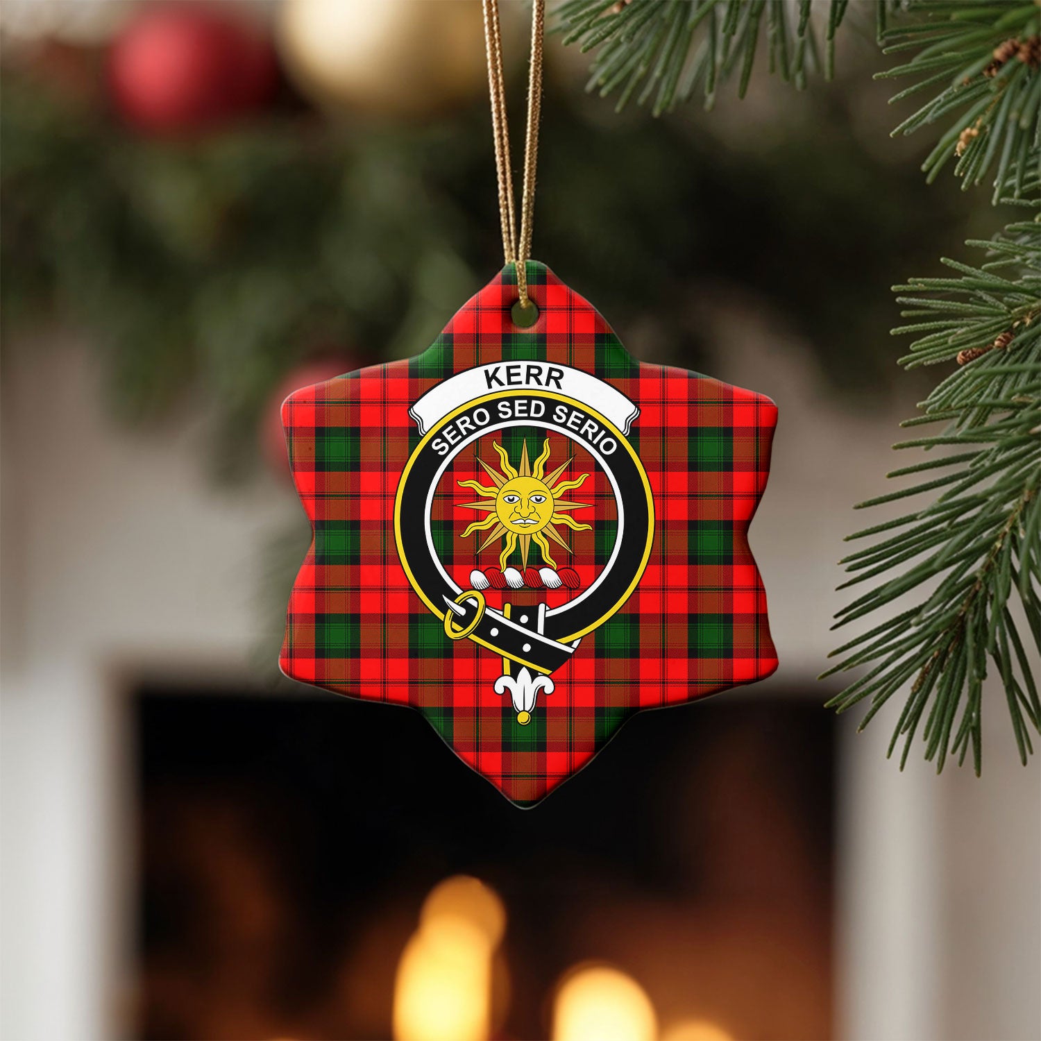 Kerr Modern Tartan Crest Christmas Ceramic Ornament