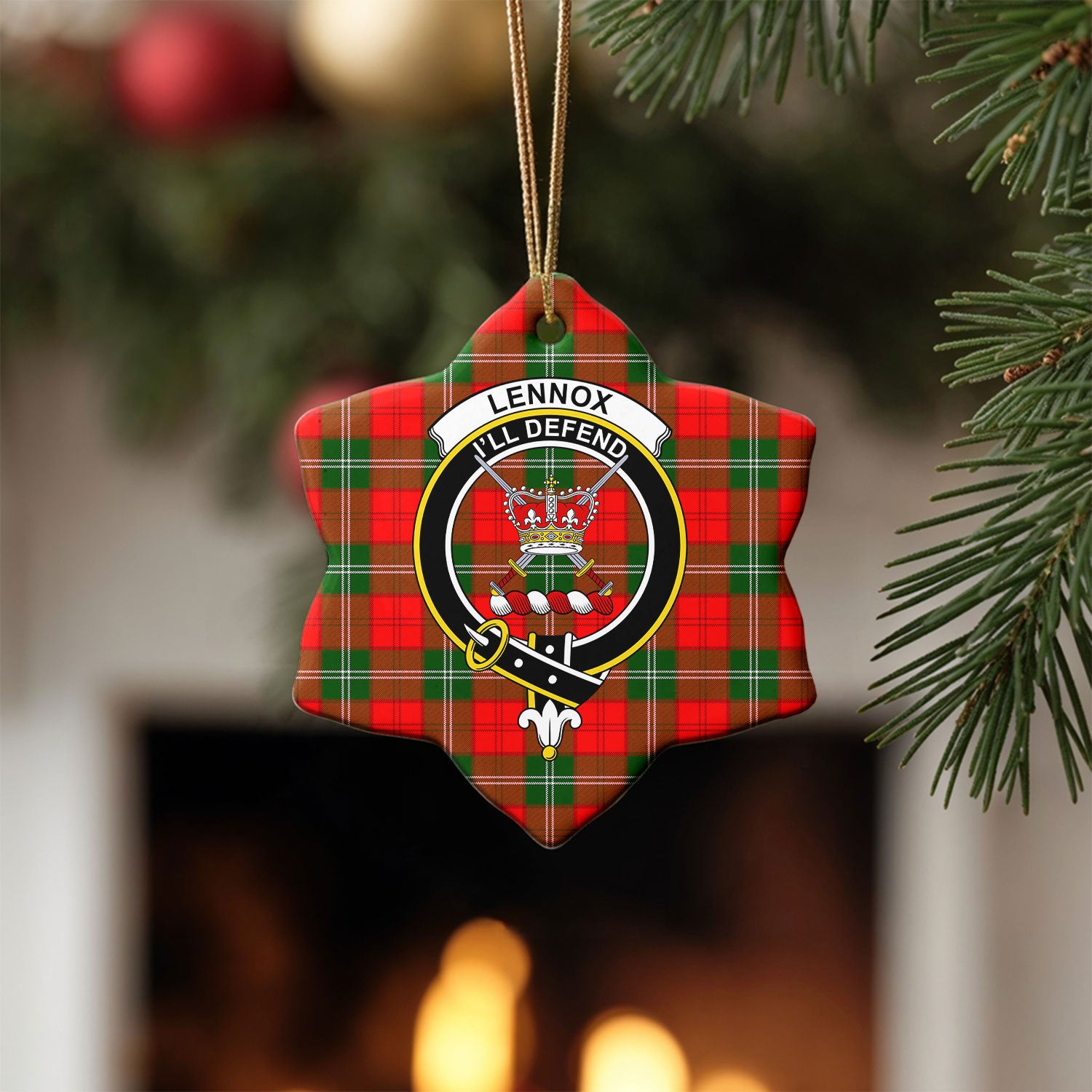 Lennox (Lennox Kincaid) Tartan Crest Christmas Ceramic Ornament