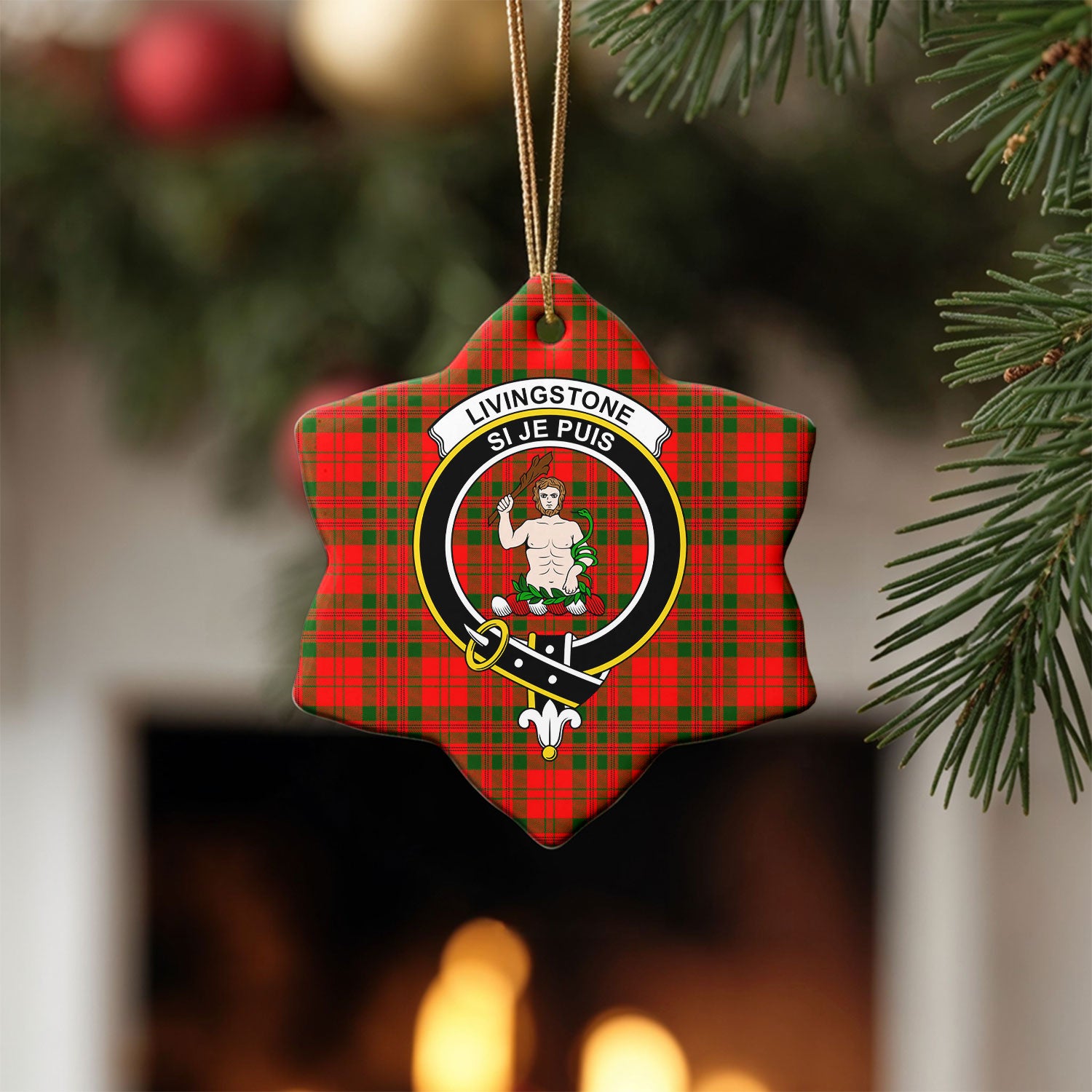 Livingstone Tartan Crest Christmas Ceramic Ornament