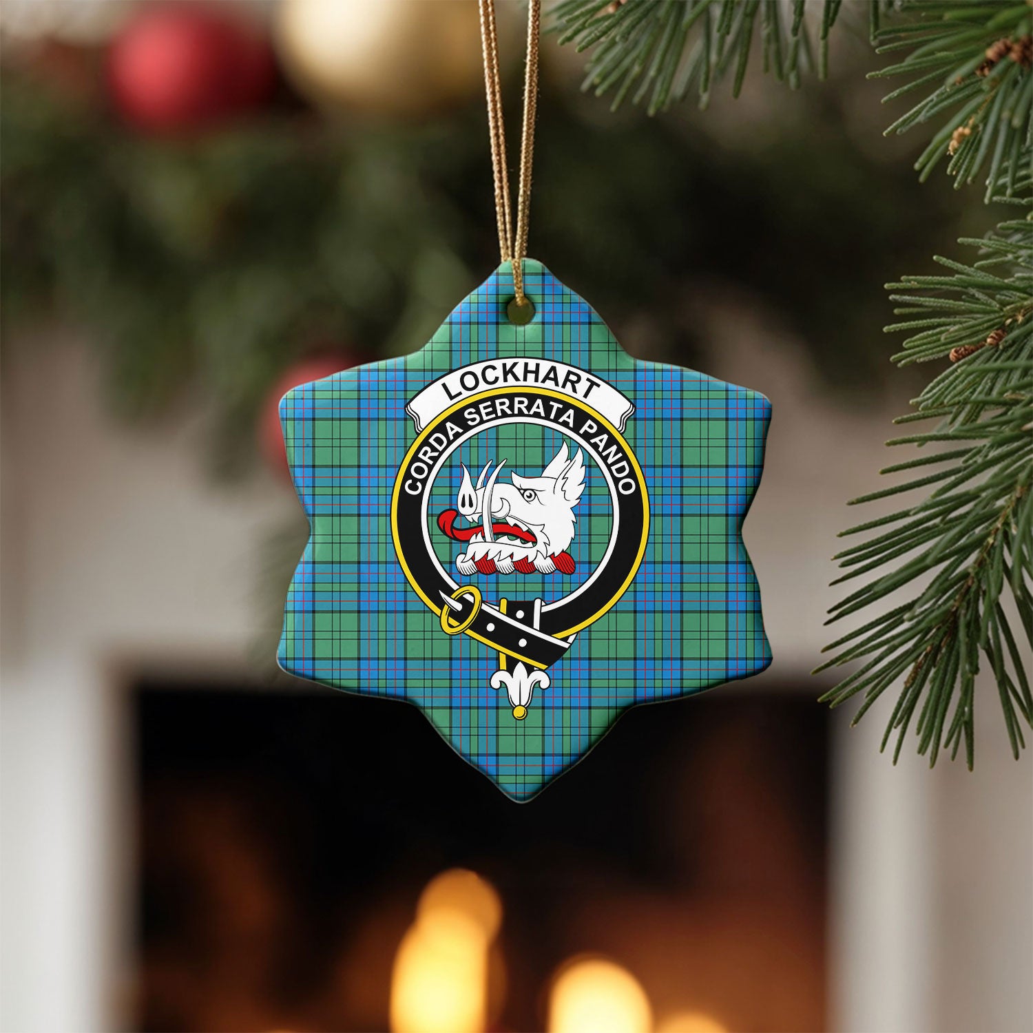 Lockhart Tartan Crest Christmas Ceramic Ornament