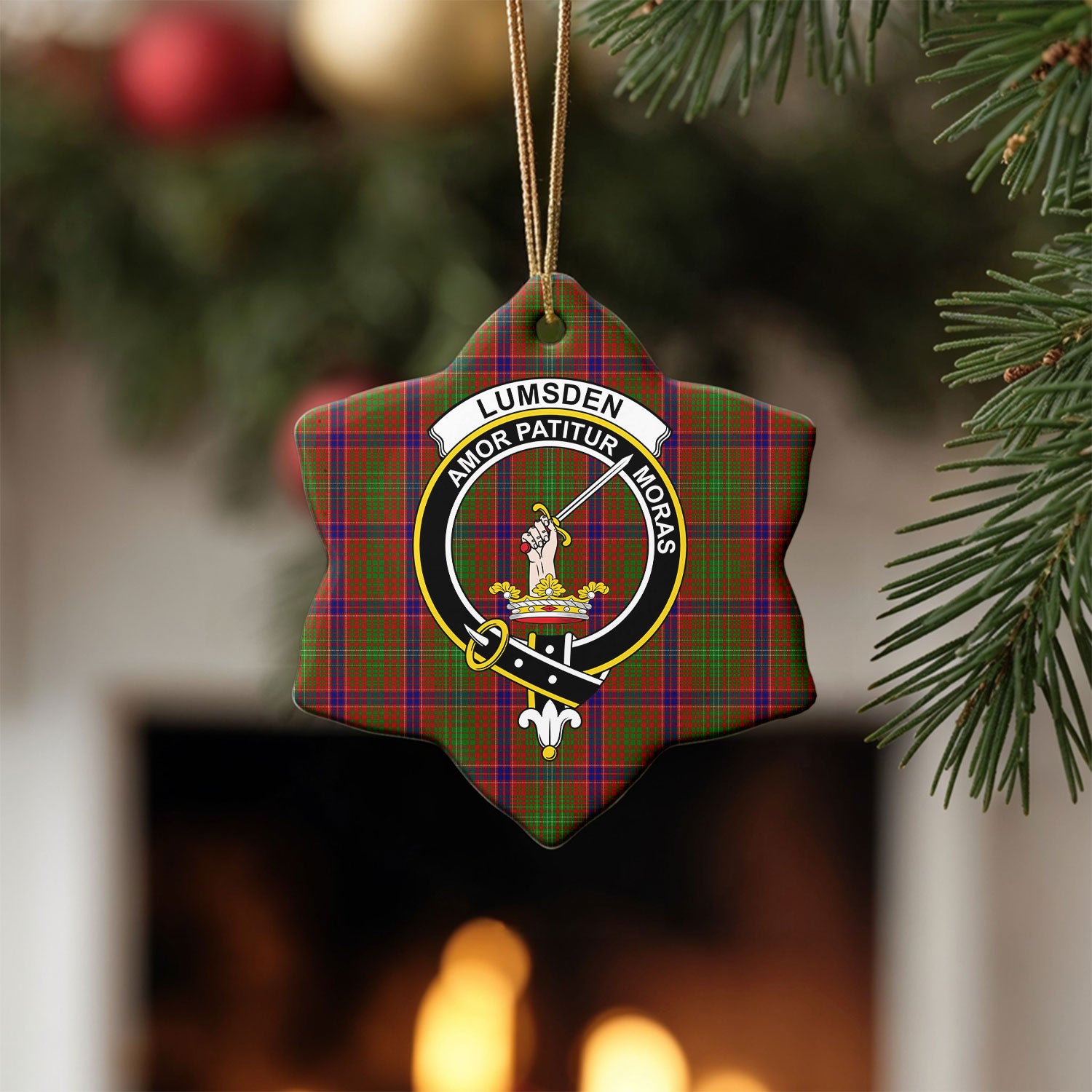 Lumsden Tartan Crest Christmas Ceramic Ornament