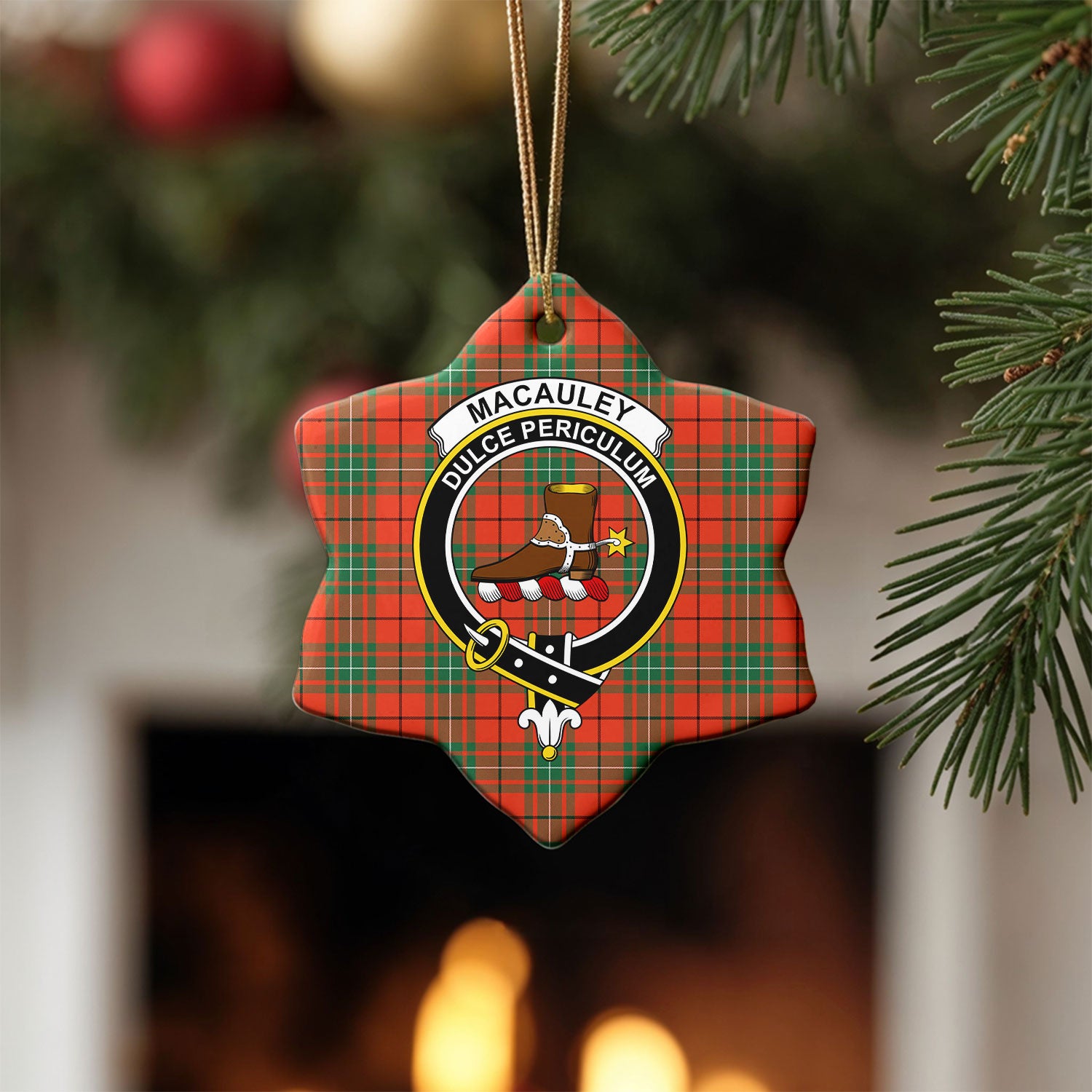 MacAuley Ancient Tartan Crest Christmas Ceramic Ornament