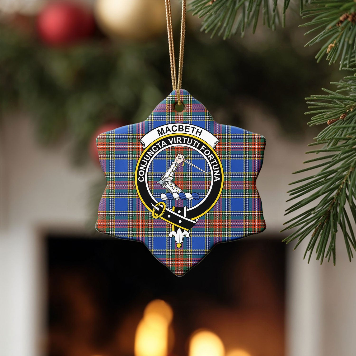 MacBeth Ancient Tartan Crest Christmas Ceramic Ornament
