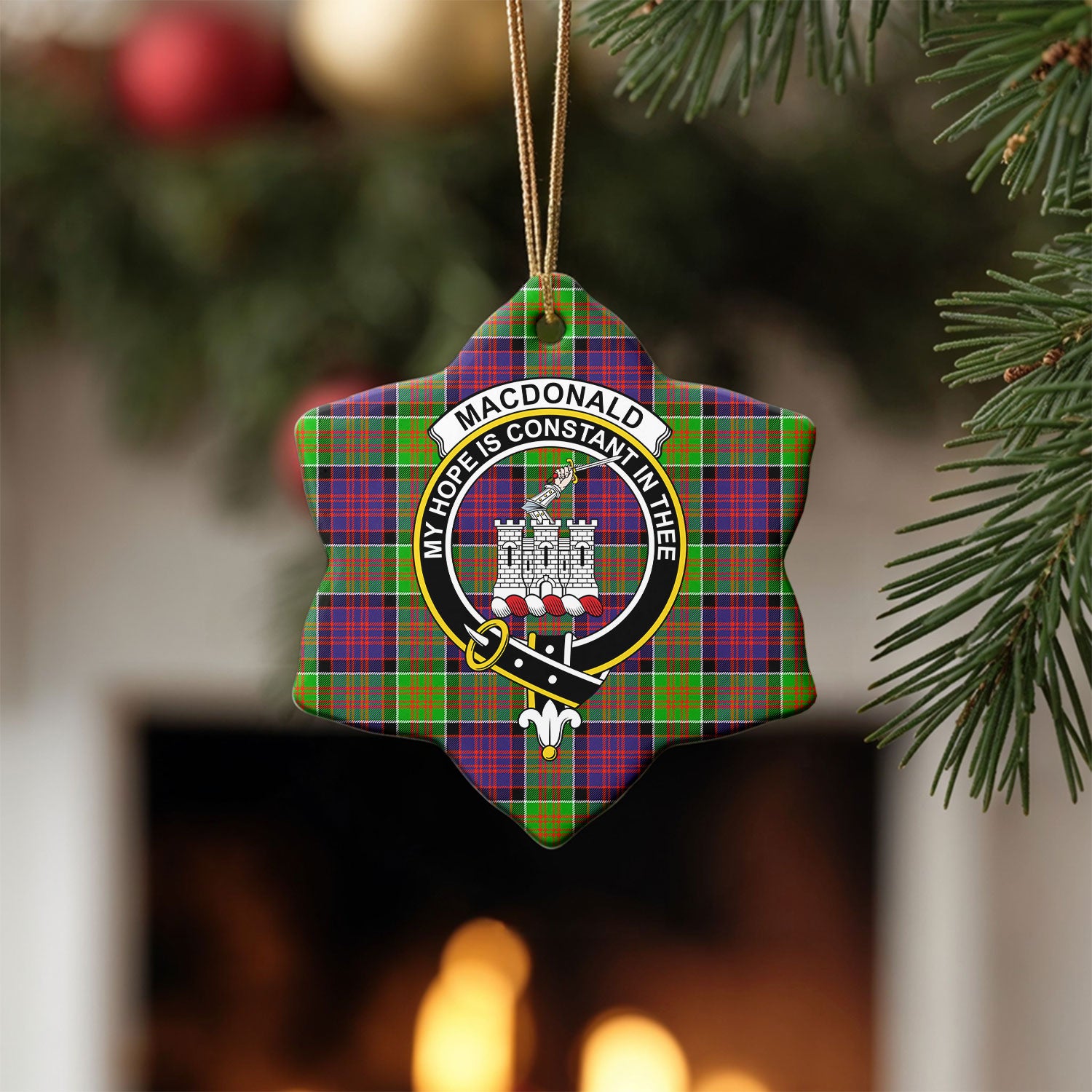 MacDonald (Clan Ranald) Tartan Crest Christmas Ceramic Ornament