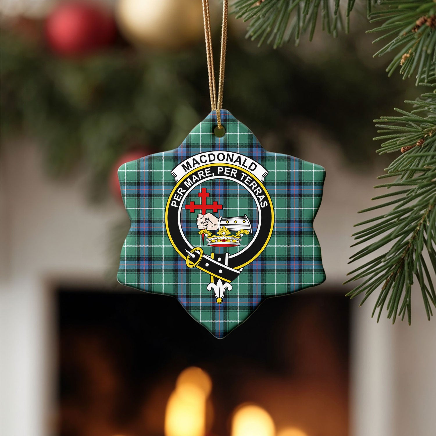 MacDonald of the Isles Hunting Ancient Tartan Crest Christmas Ceramic Ornament