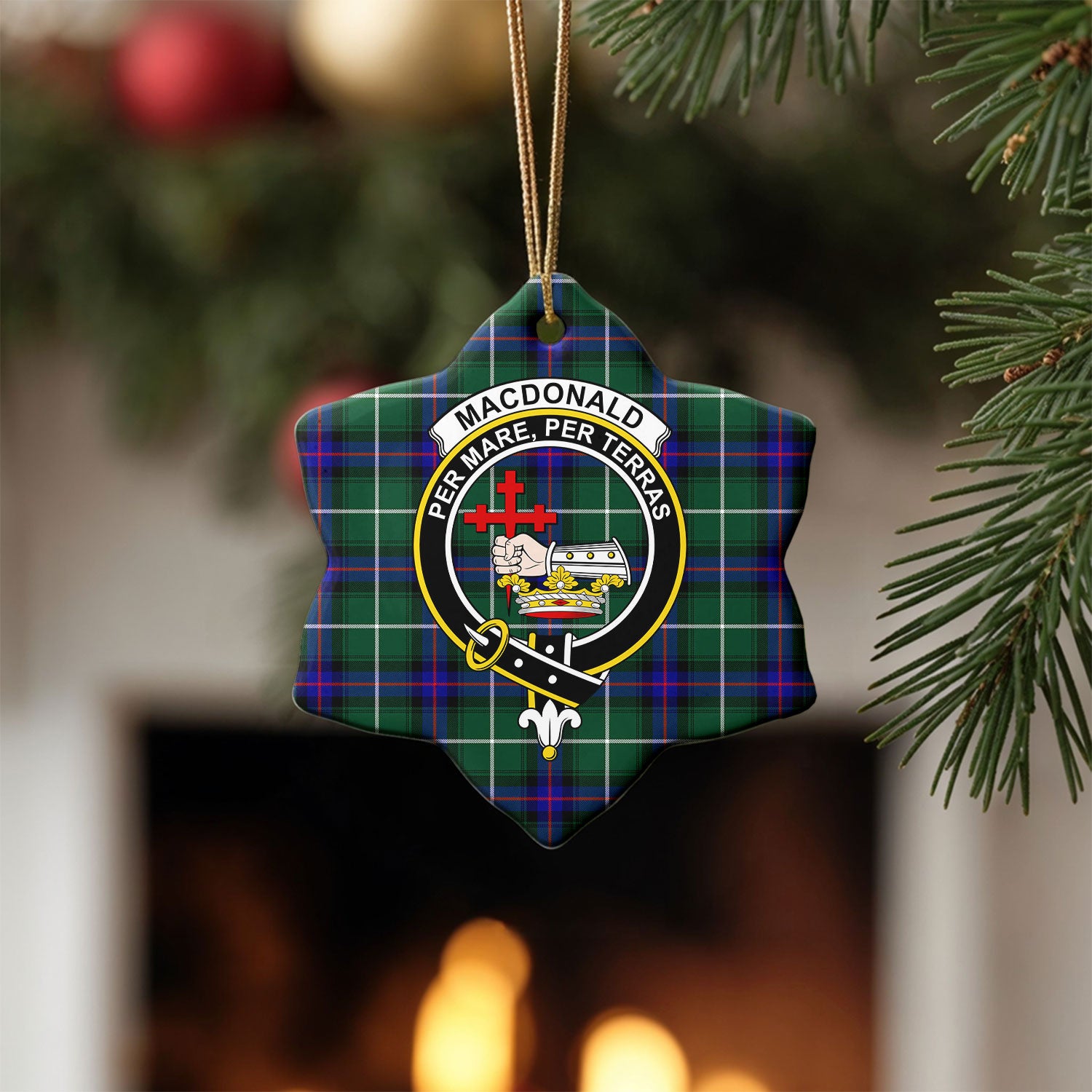 MacDonald of the Isles Hunting Modern Tartan Crest Christmas Ceramic Ornament