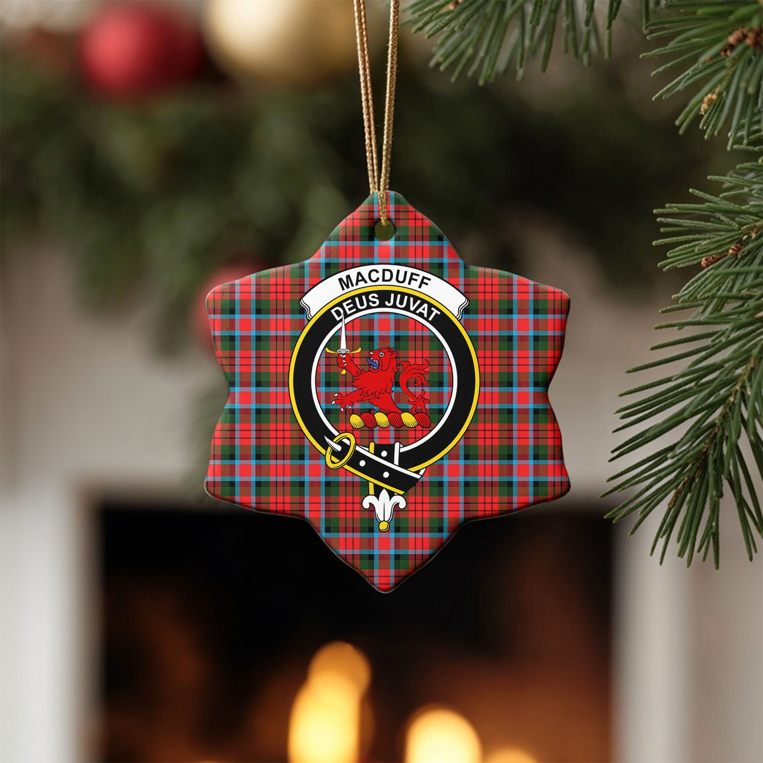 MacDuff Modern Tartan Crest Christmas Ceramic Ornament