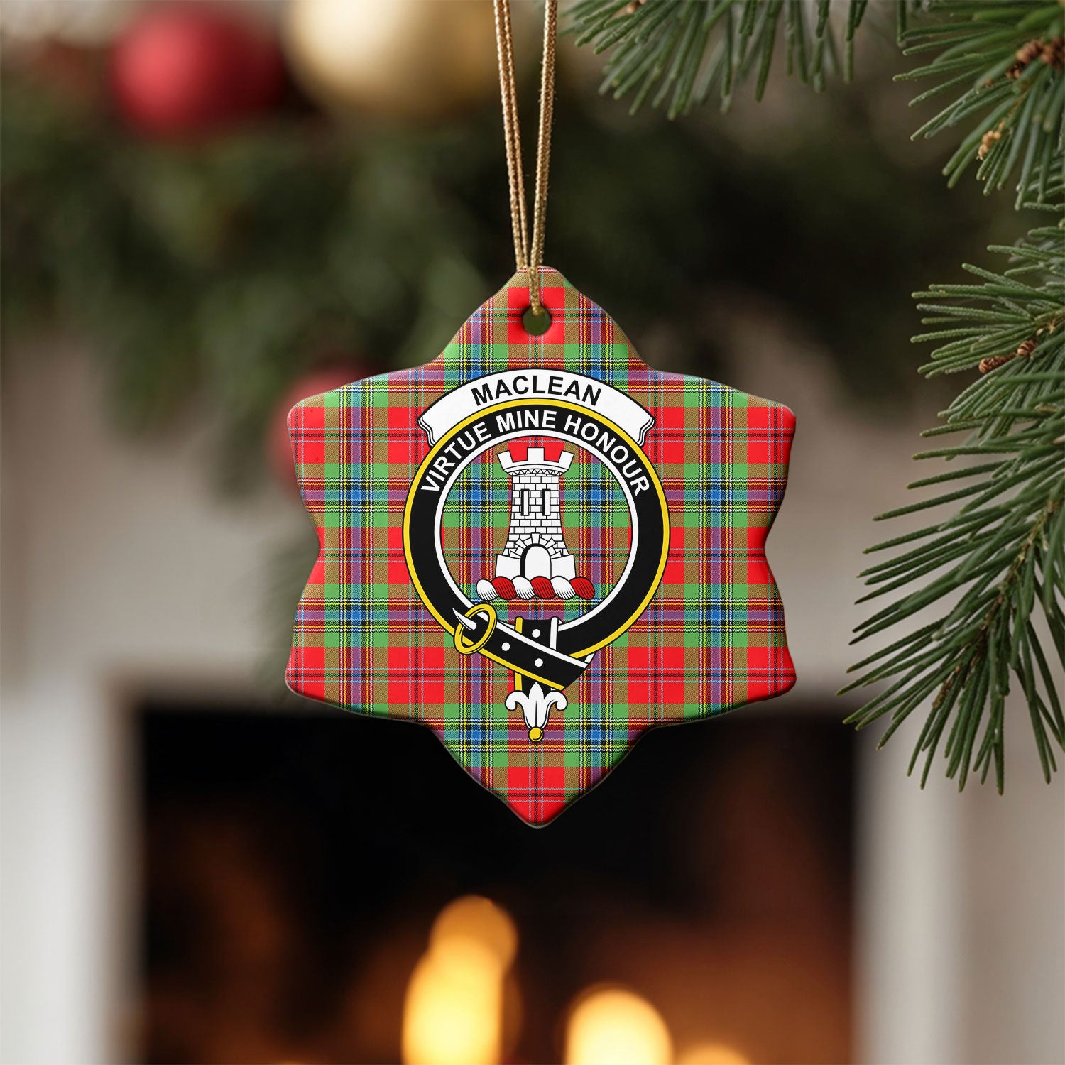 MacLean of Duart Modern Tartan Crest Christmas Ceramic Ornament