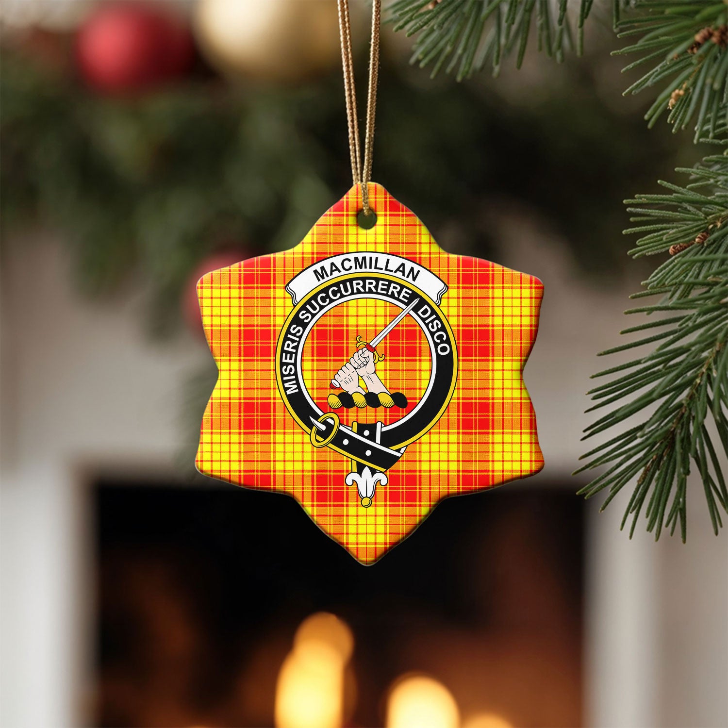 MacMillan Clan Tartan Crest Christmas Ceramic Ornament