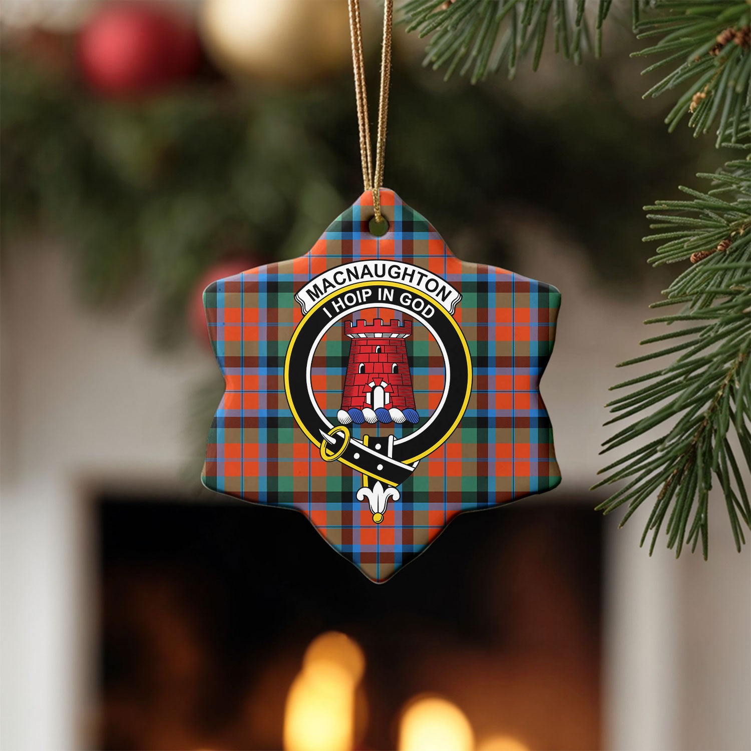 MacNaughton Ancient Tartan Crest Christmas Ceramic Ornament