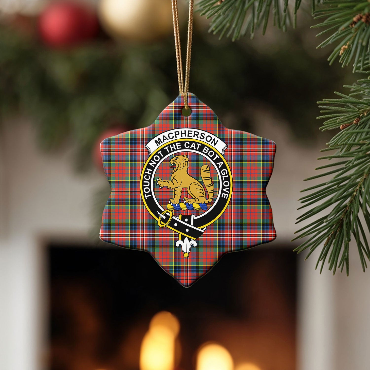 MacPherson Ancient Tartan Crest Christmas Ceramic Ornament