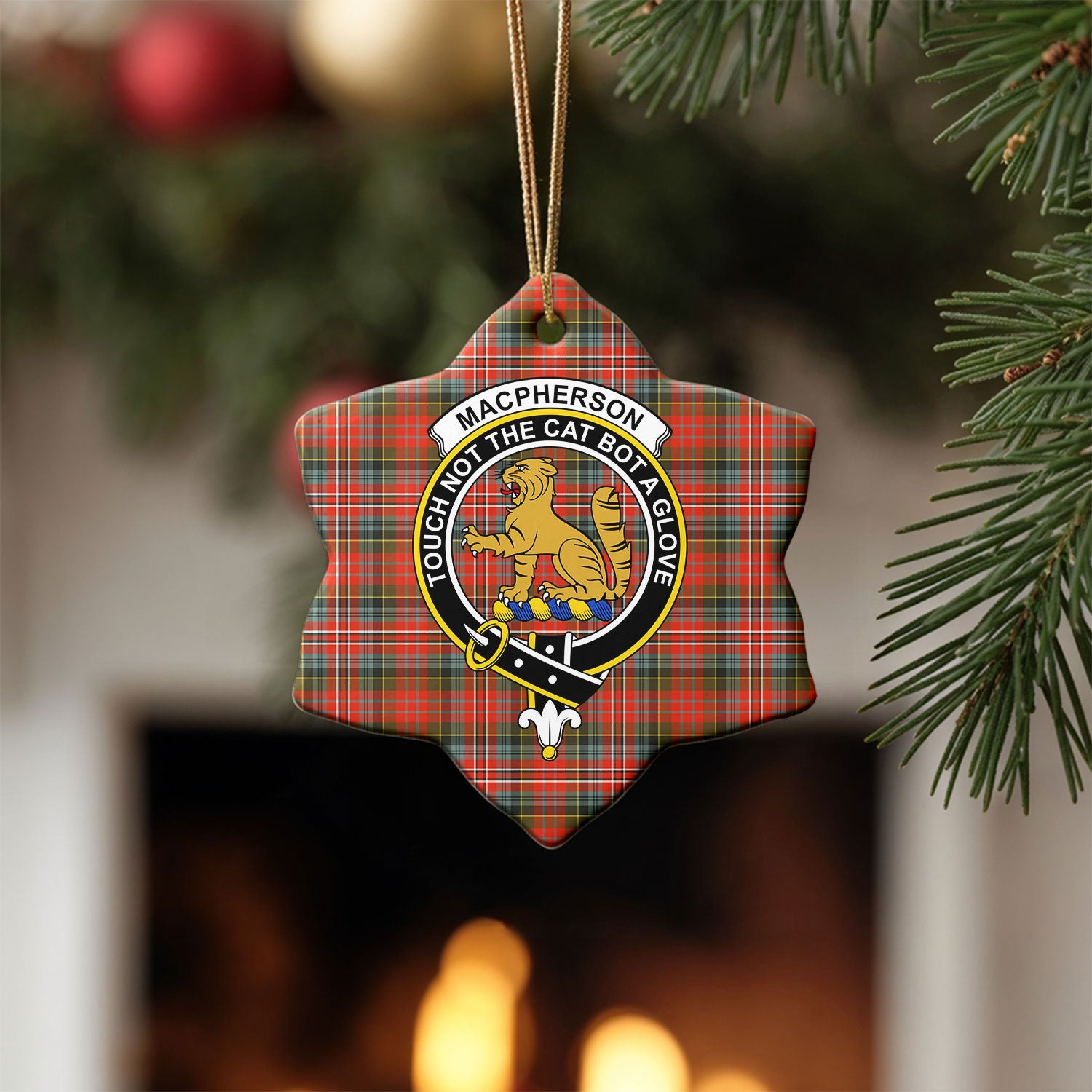 MacPherson Weathered Tartan Crest Christmas Ceramic Ornament