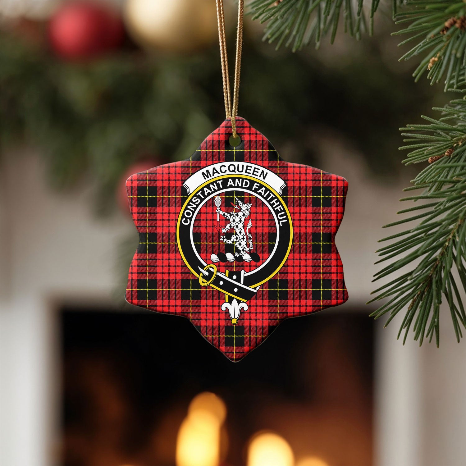 MacQueen Modern Tartan Crest Christmas Ceramic Ornament