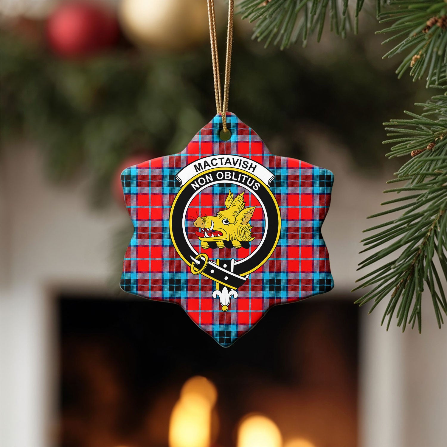 MacTavish Modern Tartan Crest Christmas Ceramic Ornament