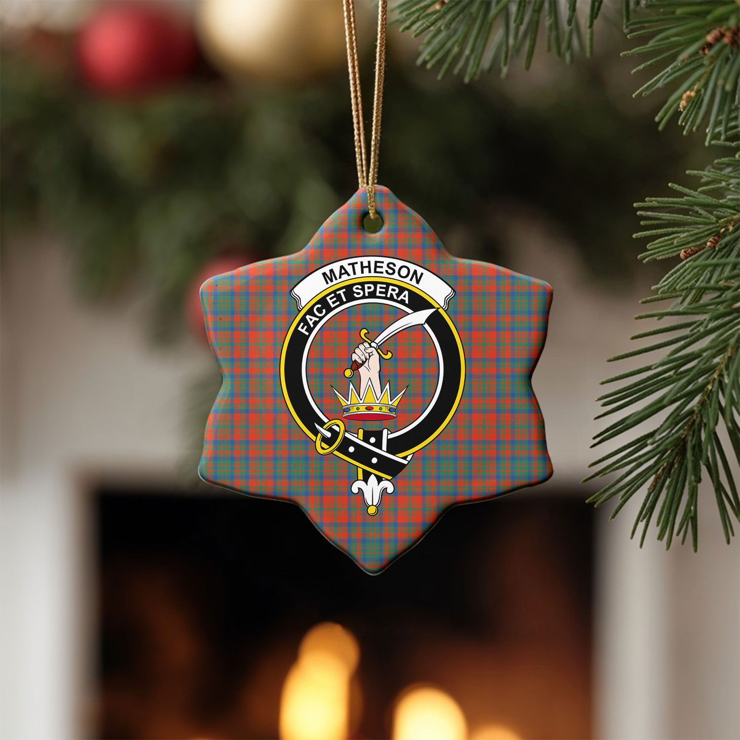 Matheson Ancient Tartan Crest Christmas Ceramic Ornament