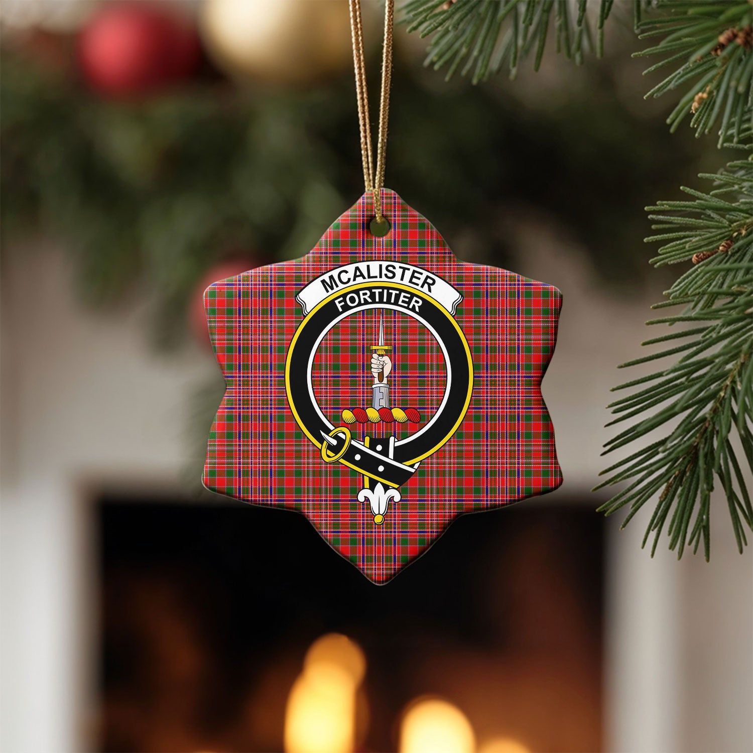McAlister Modern Tartan Crest Christmas Ceramic Ornament