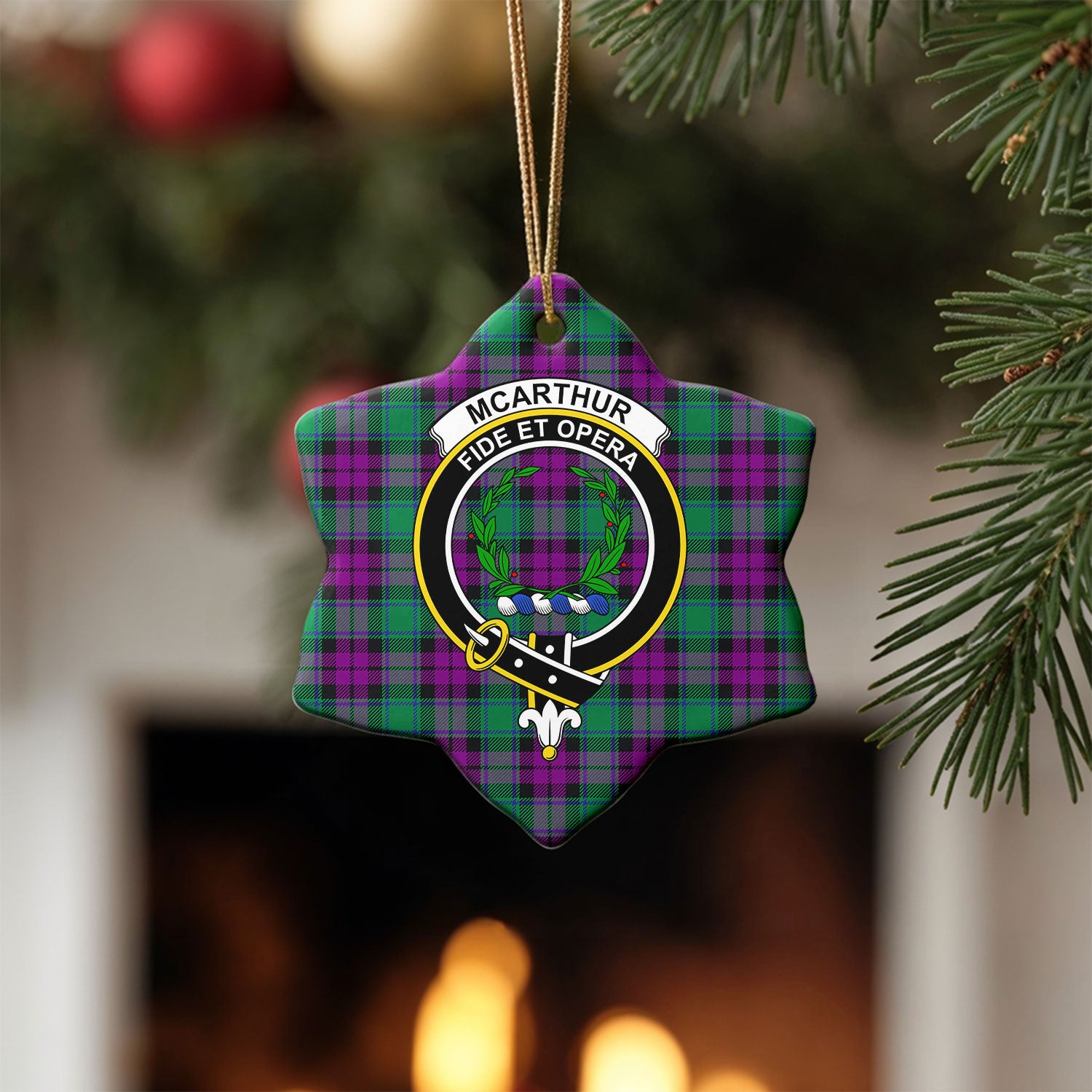 McArthur - Milton Tartan Crest Christmas Ceramic Ornament