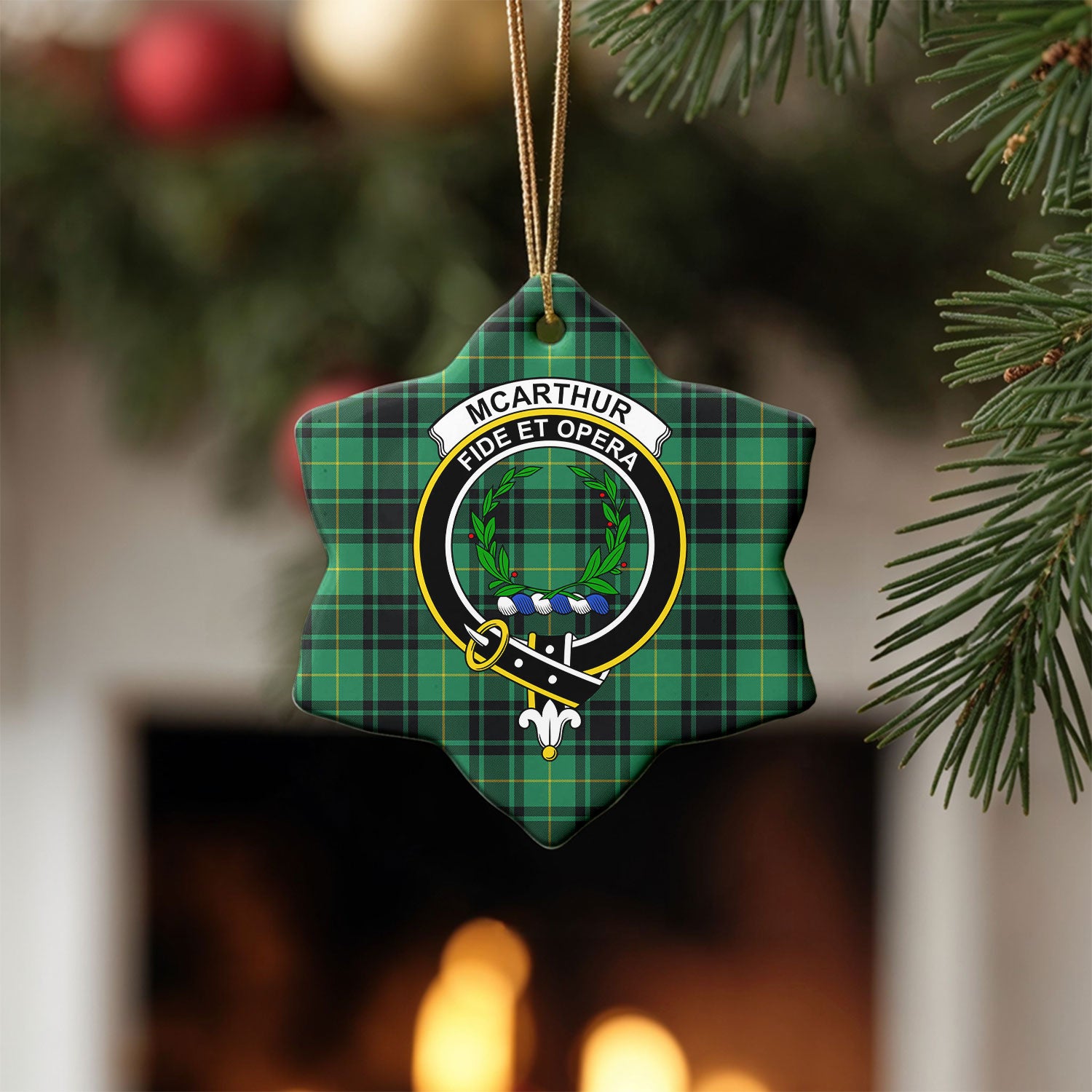 McArthur Ancient Tartan Crest Christmas Ceramic Ornament
