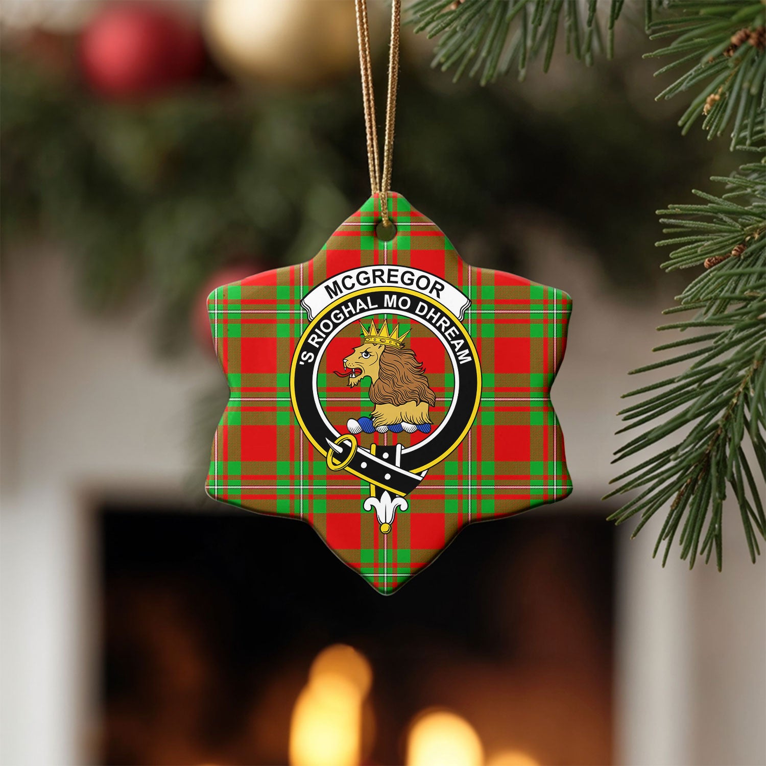 McGregor Modern Tartan Crest Christmas Ceramic Ornament