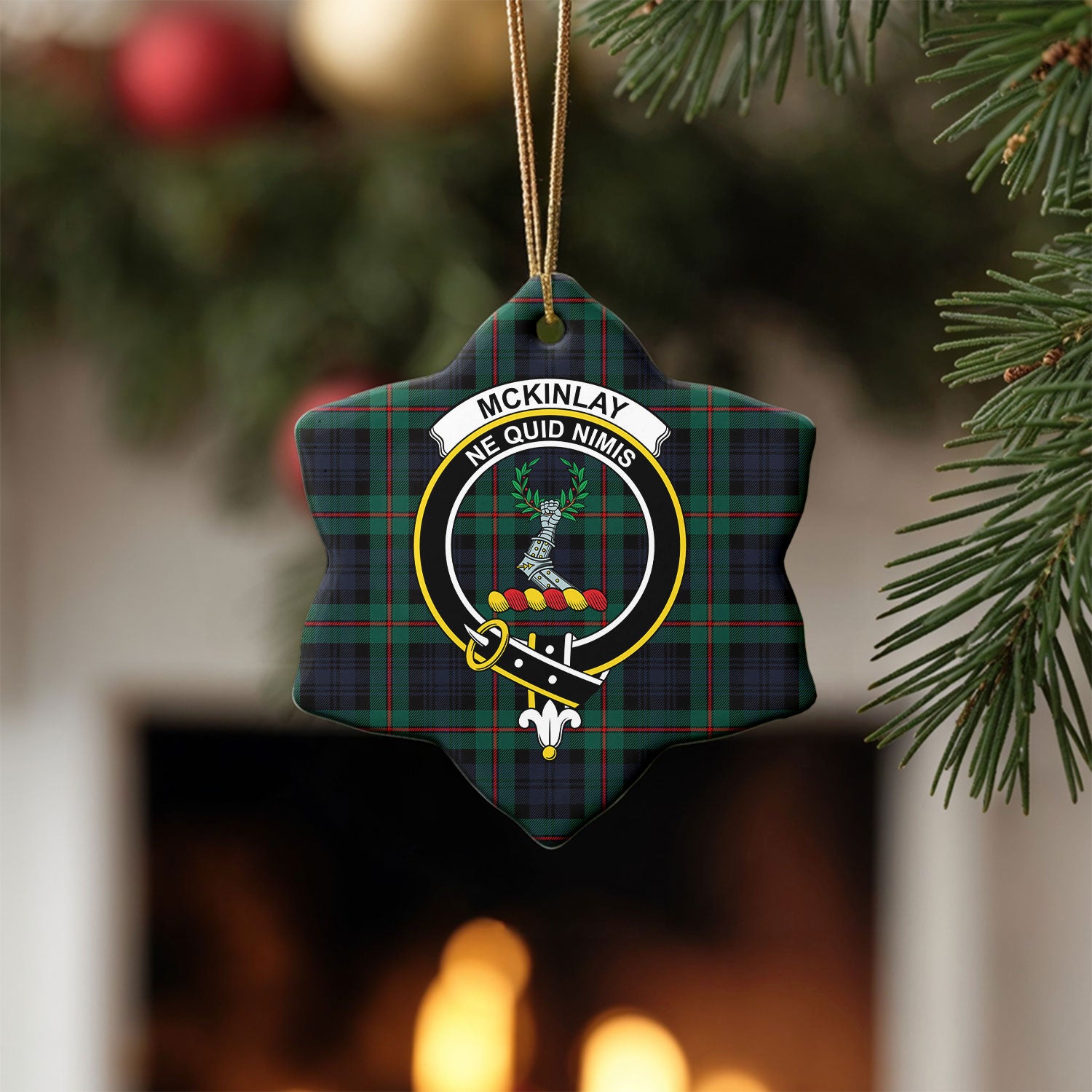 McKinlay Modern Tartan Crest Christmas Ceramic Ornament