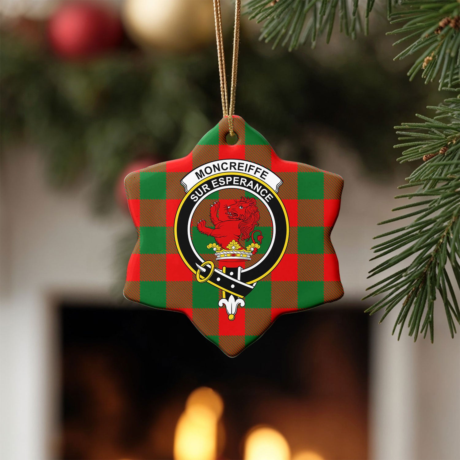 Moncreiffe (or Moncreiff) Tartan Crest Christmas Ceramic Ornament