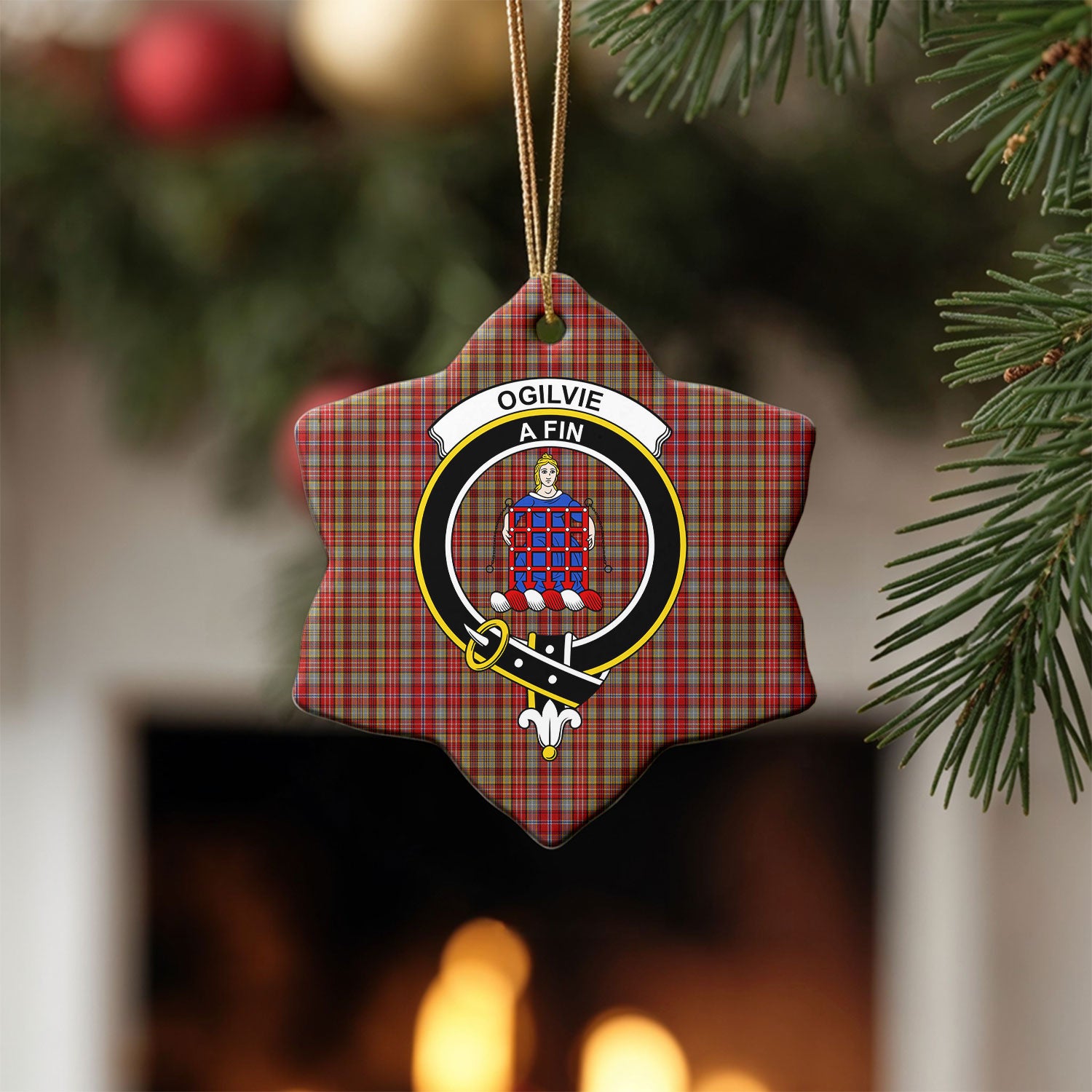 Ogilvie Tartan Crest Christmas Ceramic Ornament