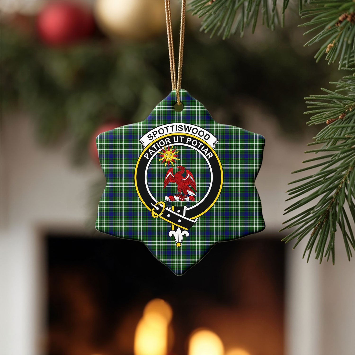 Spottiswood Tartan Crest Christmas Ceramic Ornament