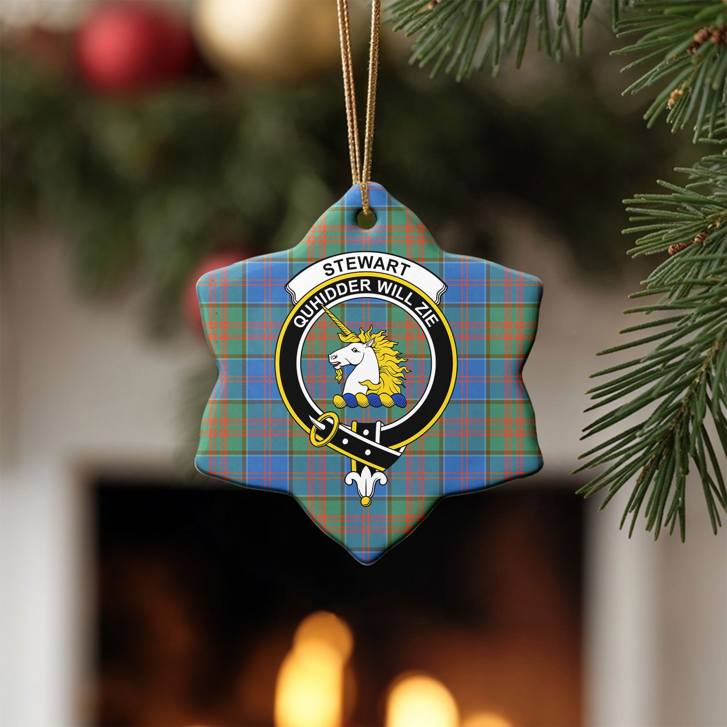 Stewart of Appin Hunting Ancient Tartan Crest Christmas Ceramic Ornament