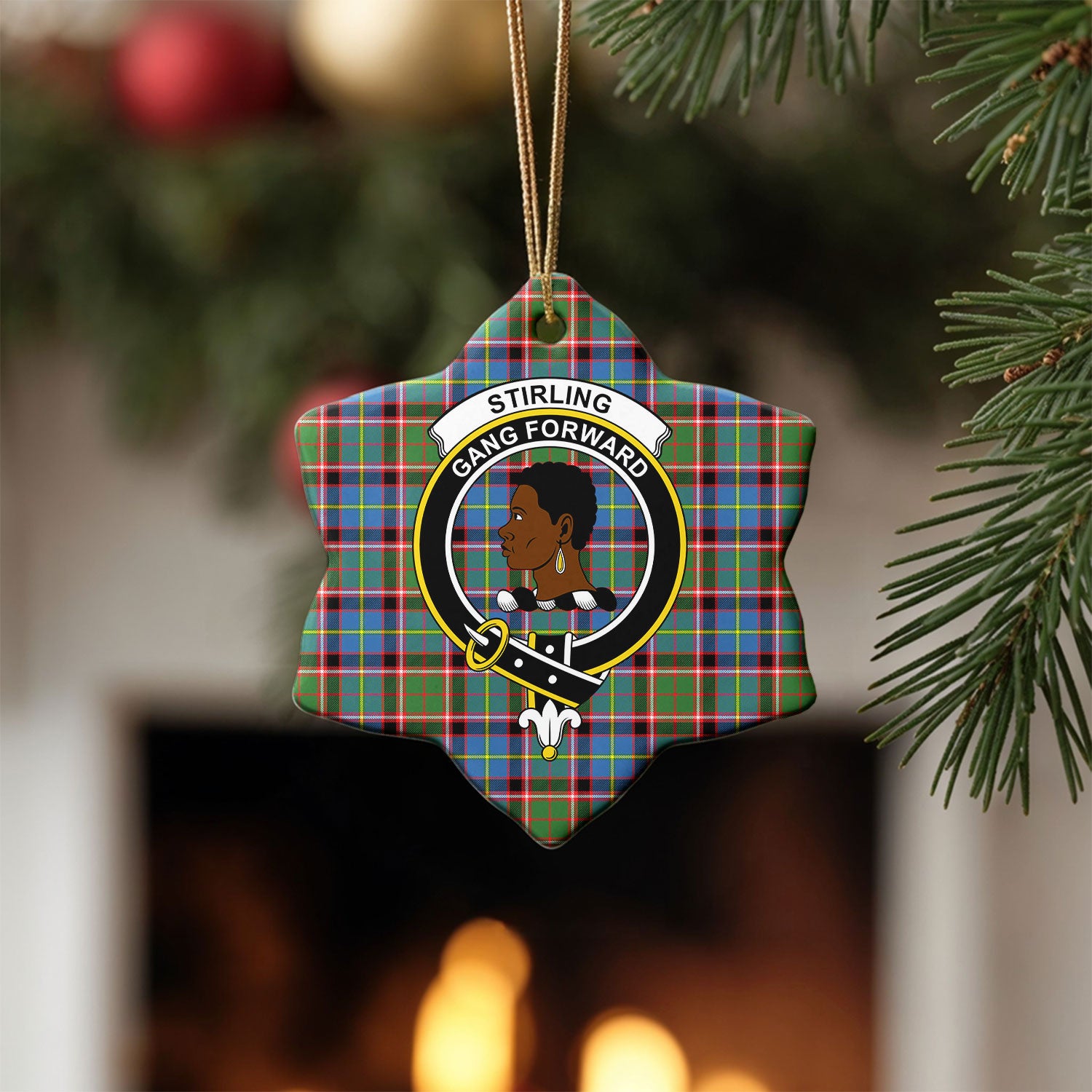 Stirling (of Keir) Tartan Crest Christmas Ceramic Ornament
