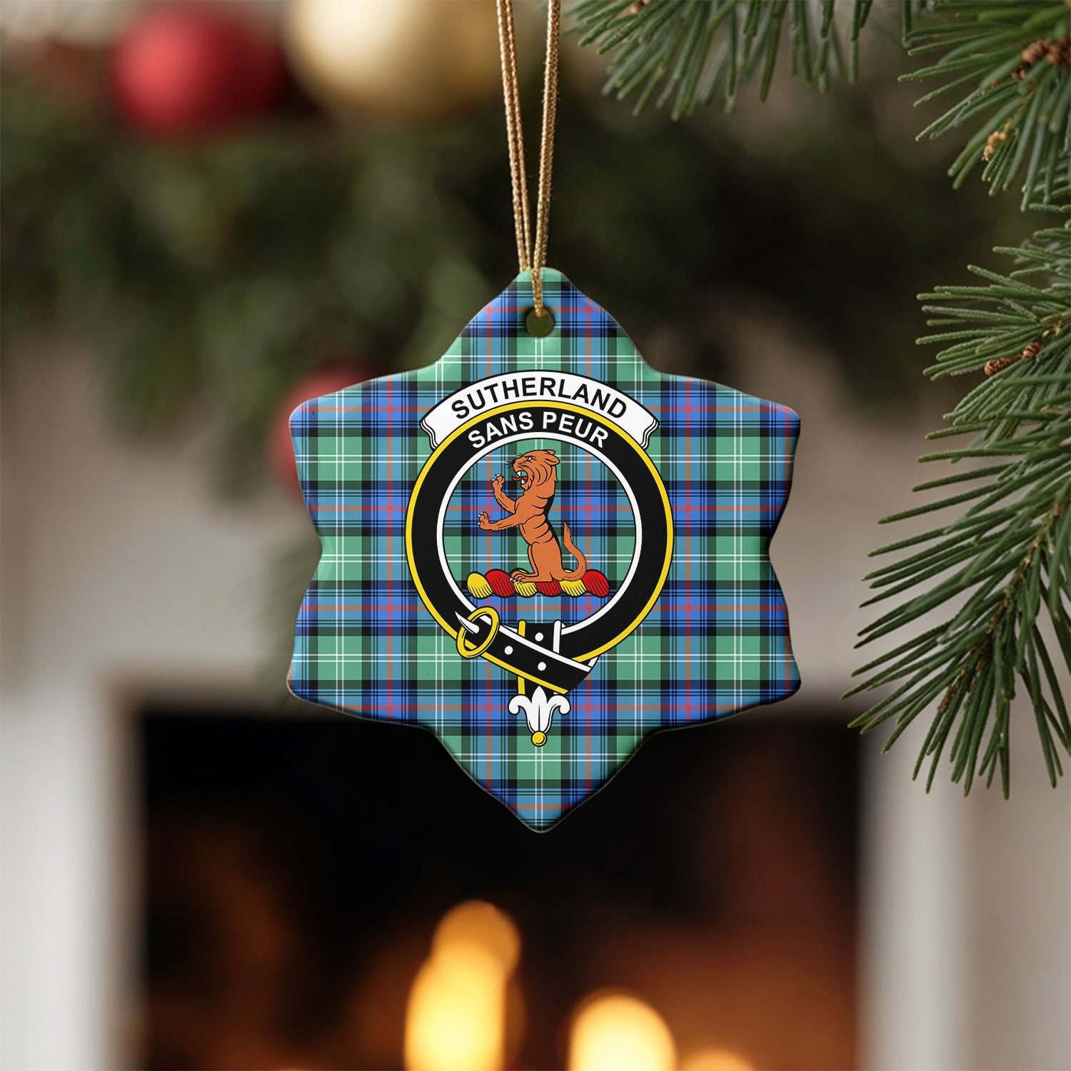 Sutherland Old Ancient Tartan Crest Christmas Ceramic Ornament