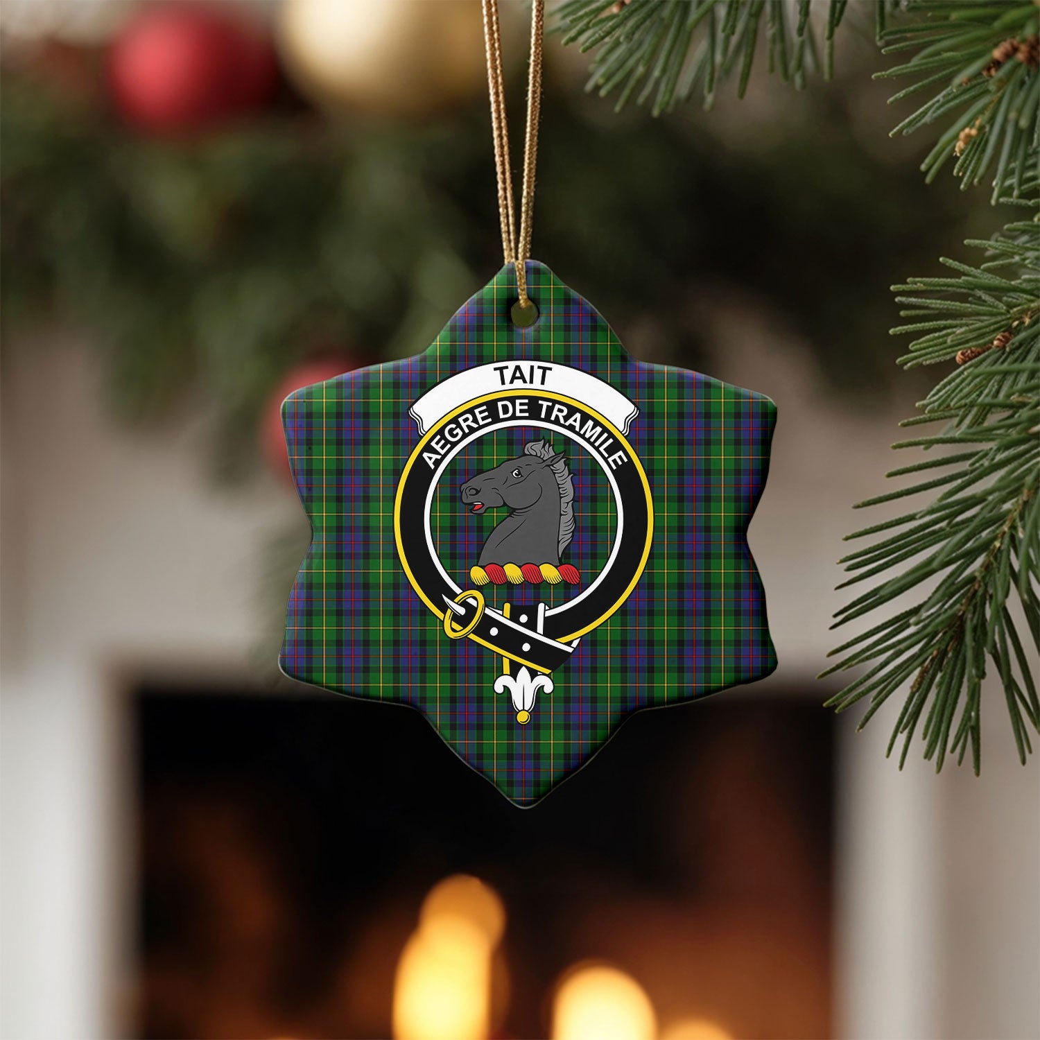 Tait Tartan Crest Christmas Ceramic Ornament