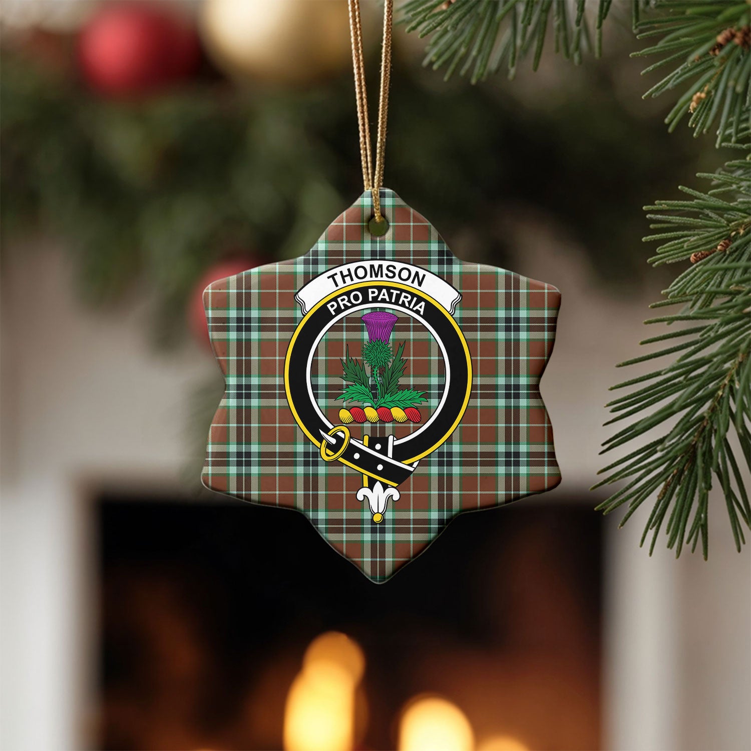 Thomson Hunting Modern Tartan Crest Christmas Ceramic Ornament