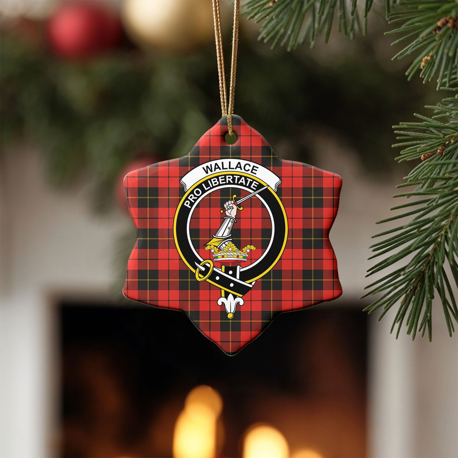 Wallace Weathered Tartan Crest Christmas Ceramic Ornament