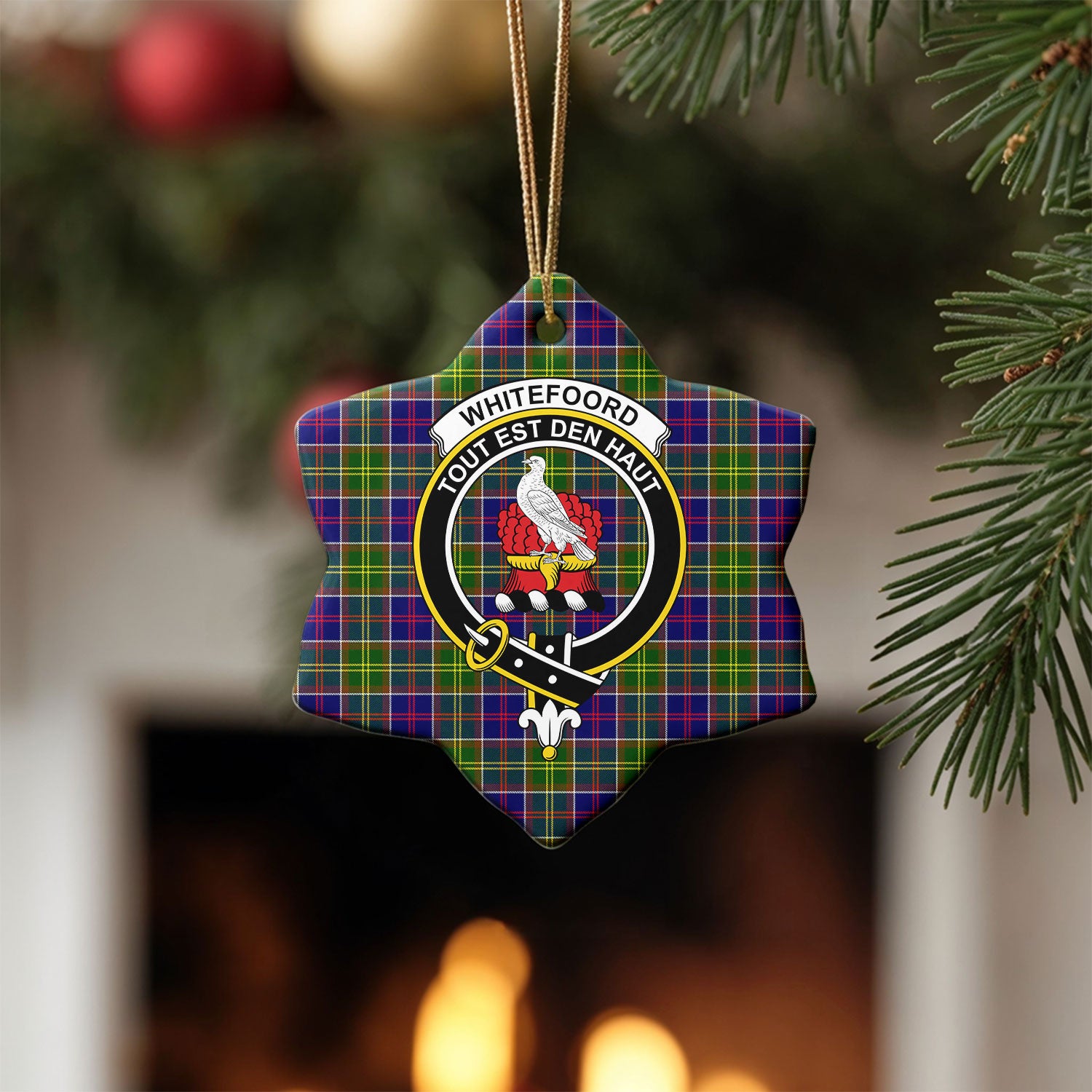 Whitefoord Tartan Crest Christmas Ceramic Ornament
