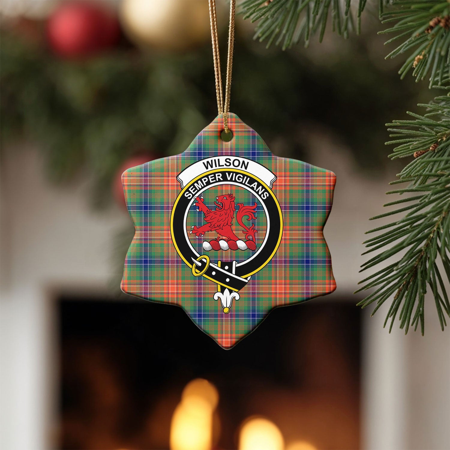 Wilson Ancient Tartan Crest Christmas Ceramic Ornament