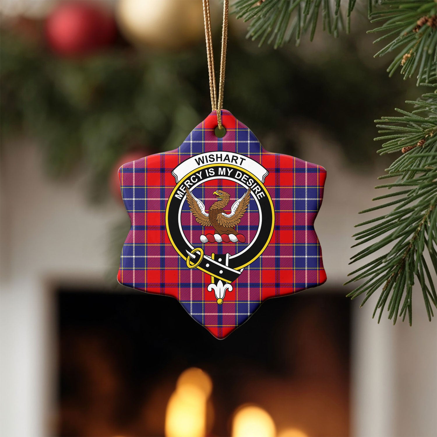 Wishart Dress Tartan Crest Christmas Ceramic Ornament